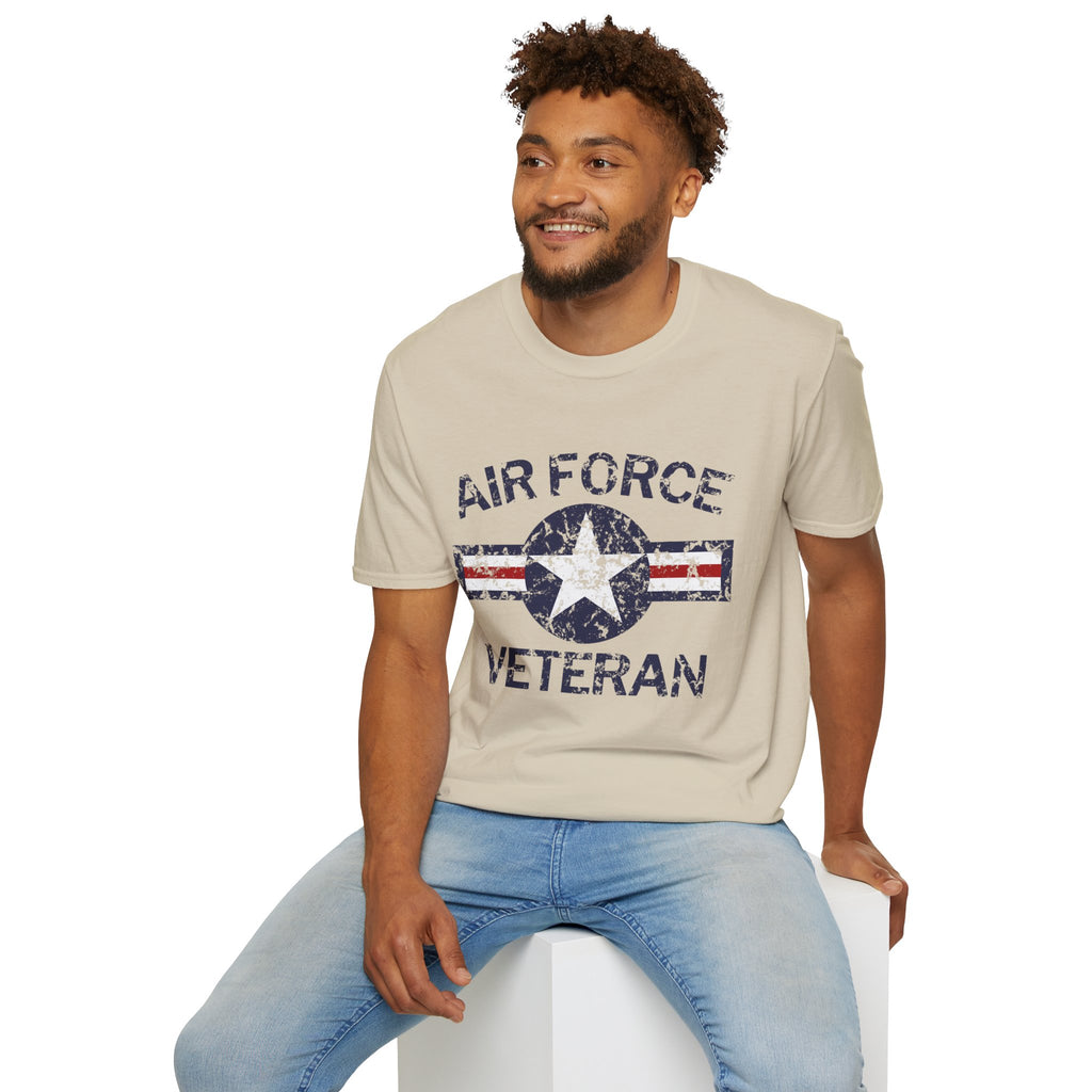 Air Force Veteran Distressed Logo T-Shirt | Military Star Stripe Tee