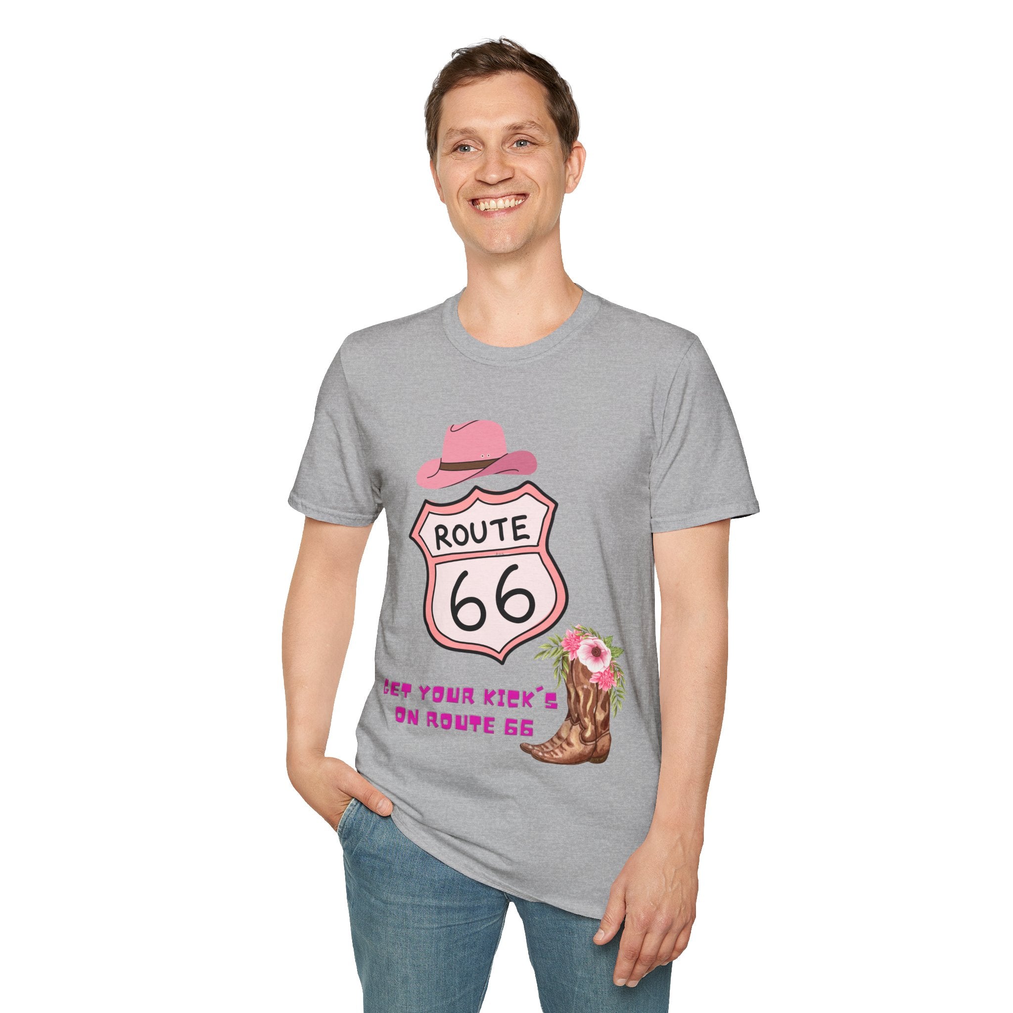 Route 66 Softstyle T-Shirt, Get Your Kick's On, Men Women, Unisex Tee Gift, Travel Highway Shirt