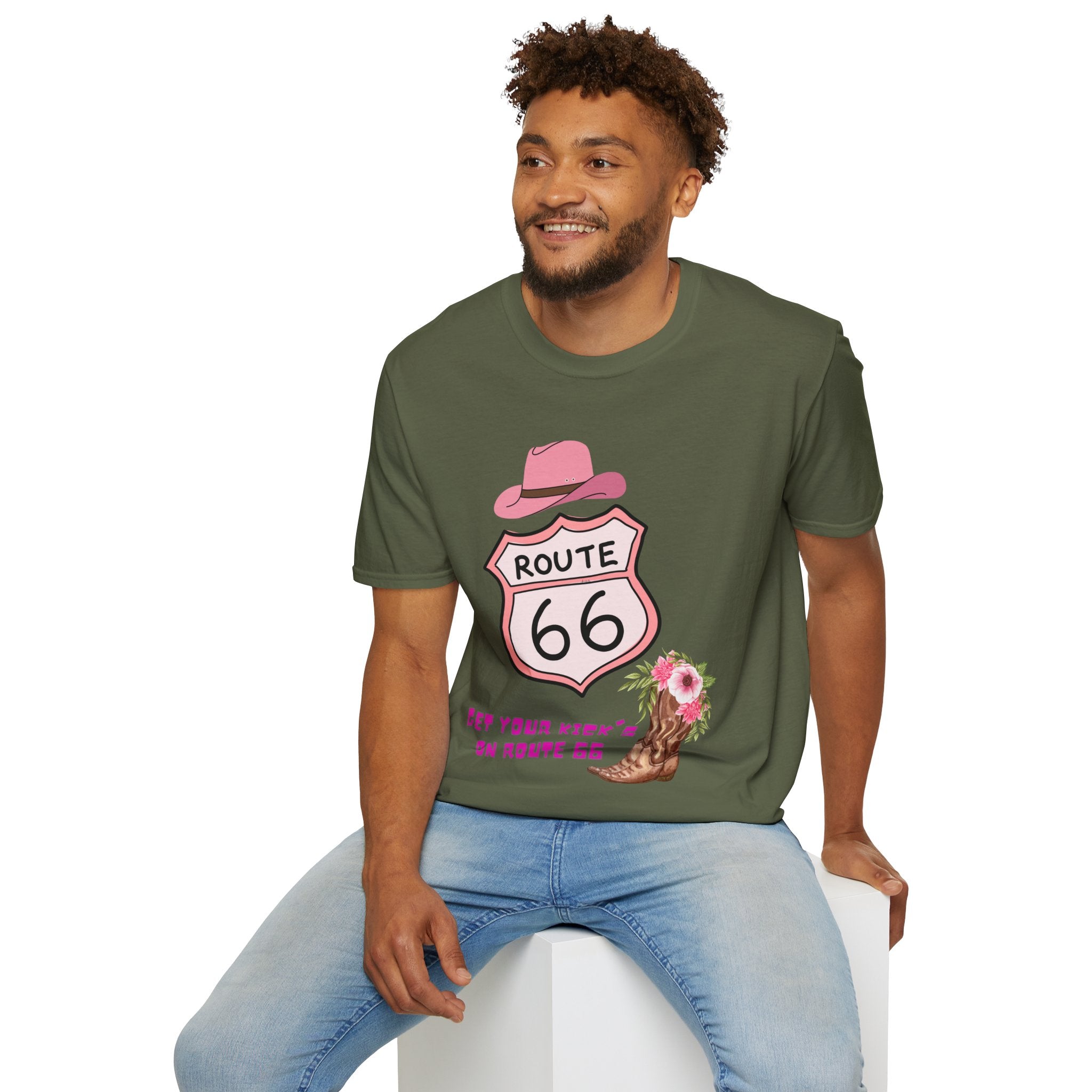 Route 66 Softstyle T-Shirt, Get Your Kick's On, Men Women, Unisex Tee Gift, Travel Highway Shirt