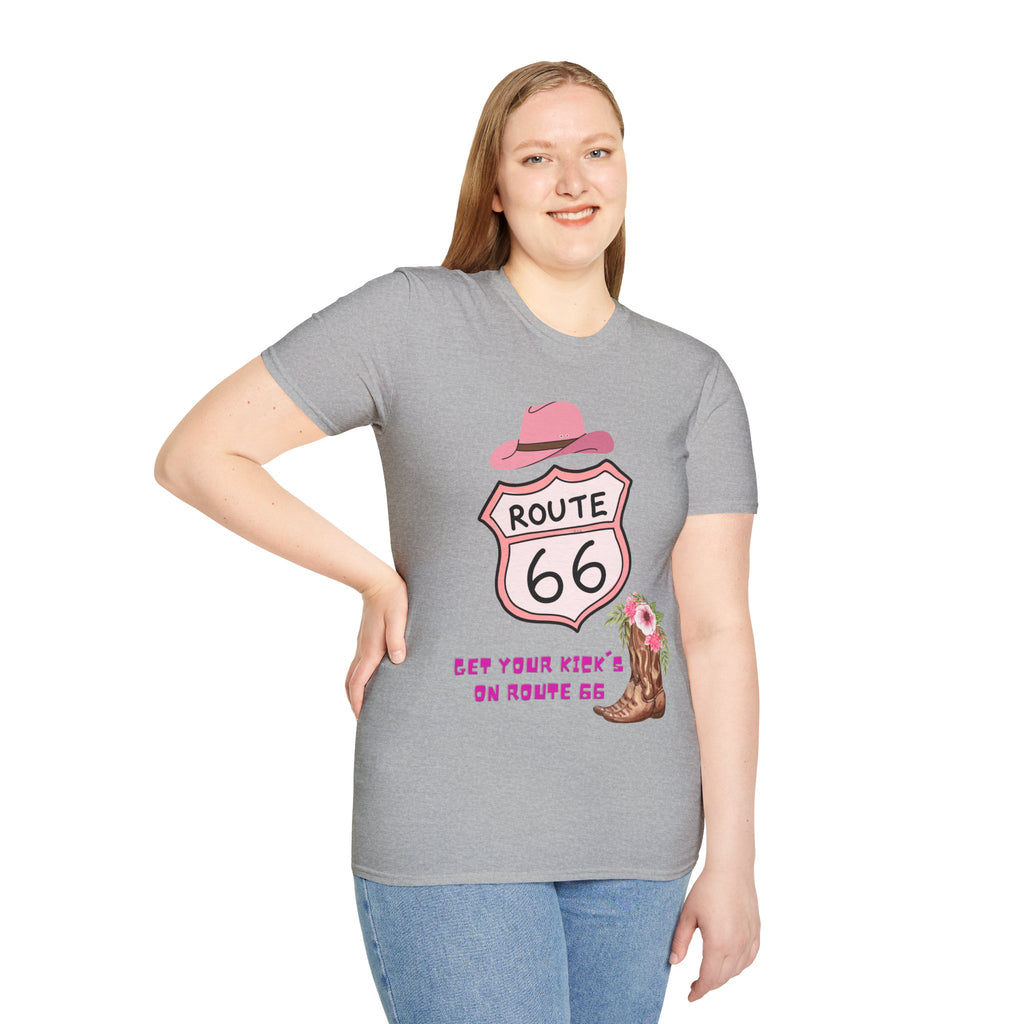Route 66 Softstyle T-Shirt, Get Your Kick's On, Men Women, Unisex Tee Gift, Travel Highway Shirt
