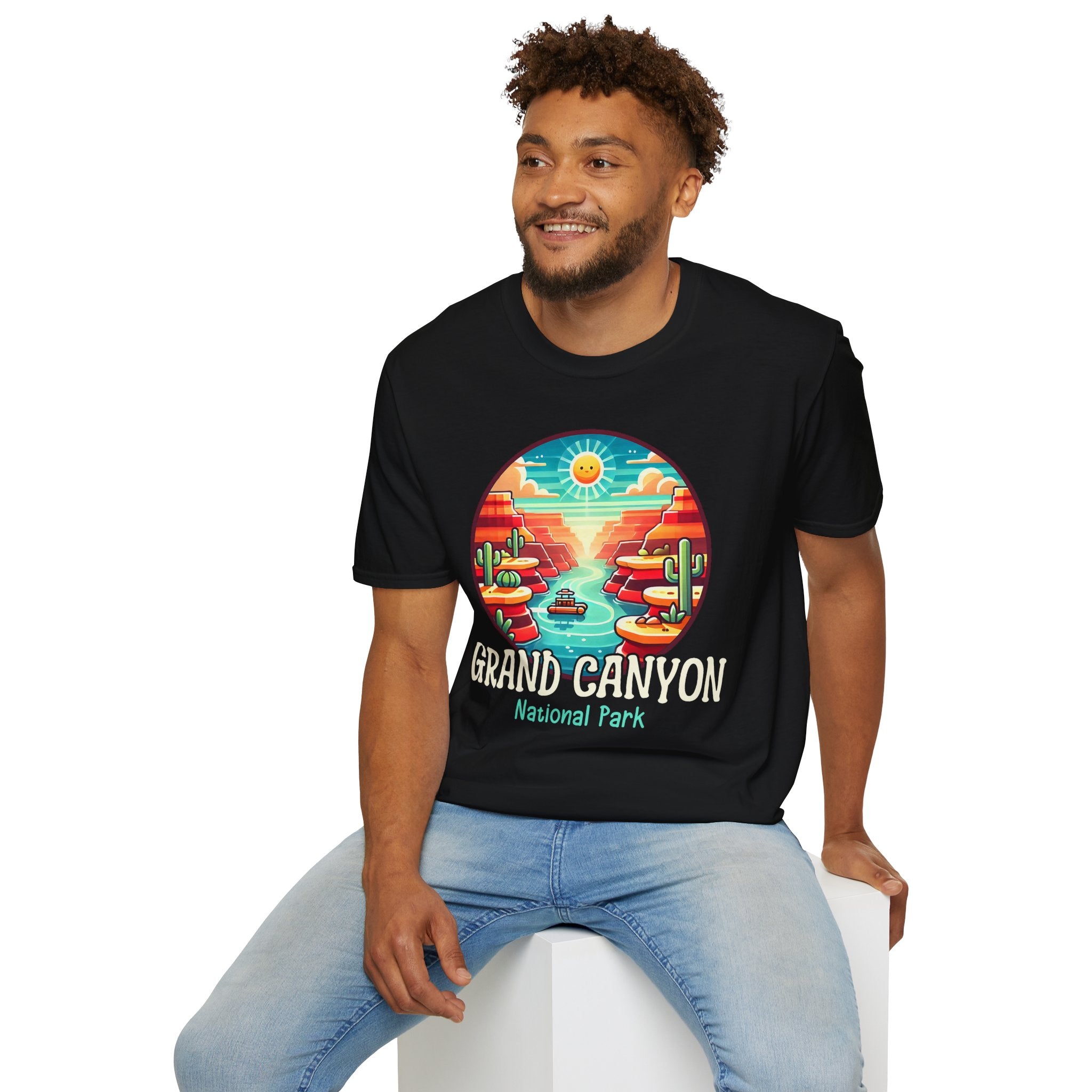 Grand Canyon National Park Retro Sunset T-Shirt | Canyon River Illustration