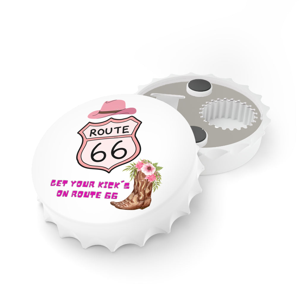 Route 66 Cowgirl Design Bottle Opener | Get Your Kicks on Route 66