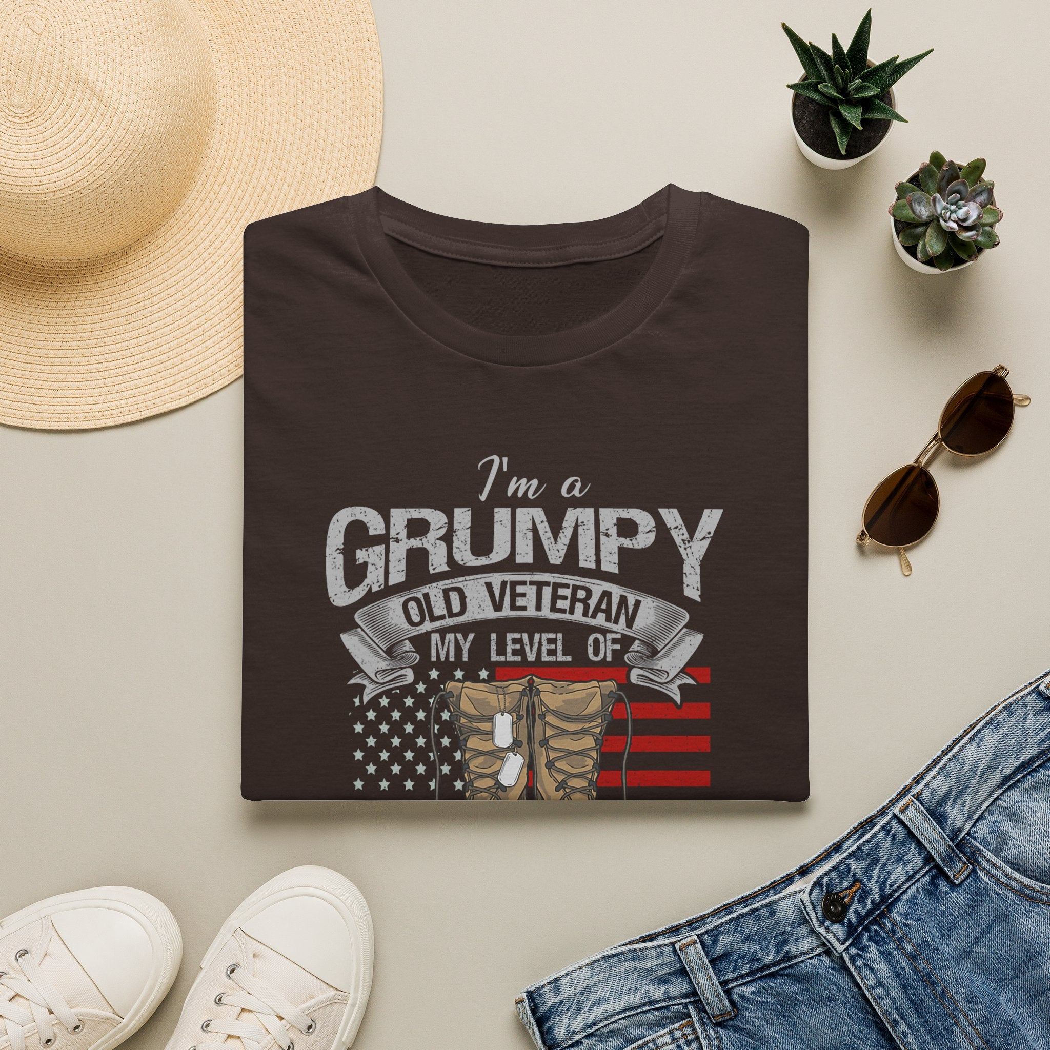 Grumpy Old Veteran Boots, T-Shirt | American Flag, Sarcasm Depends on Stupidity