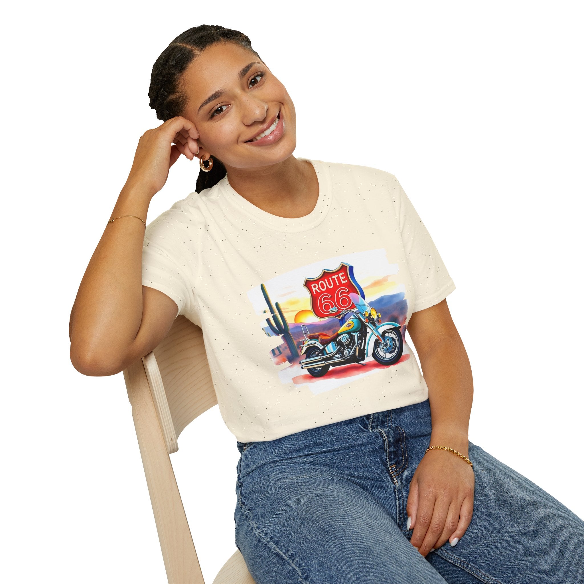 Route 66 Motorcycle T-Shirt | Desert Sunset Biker Graphic