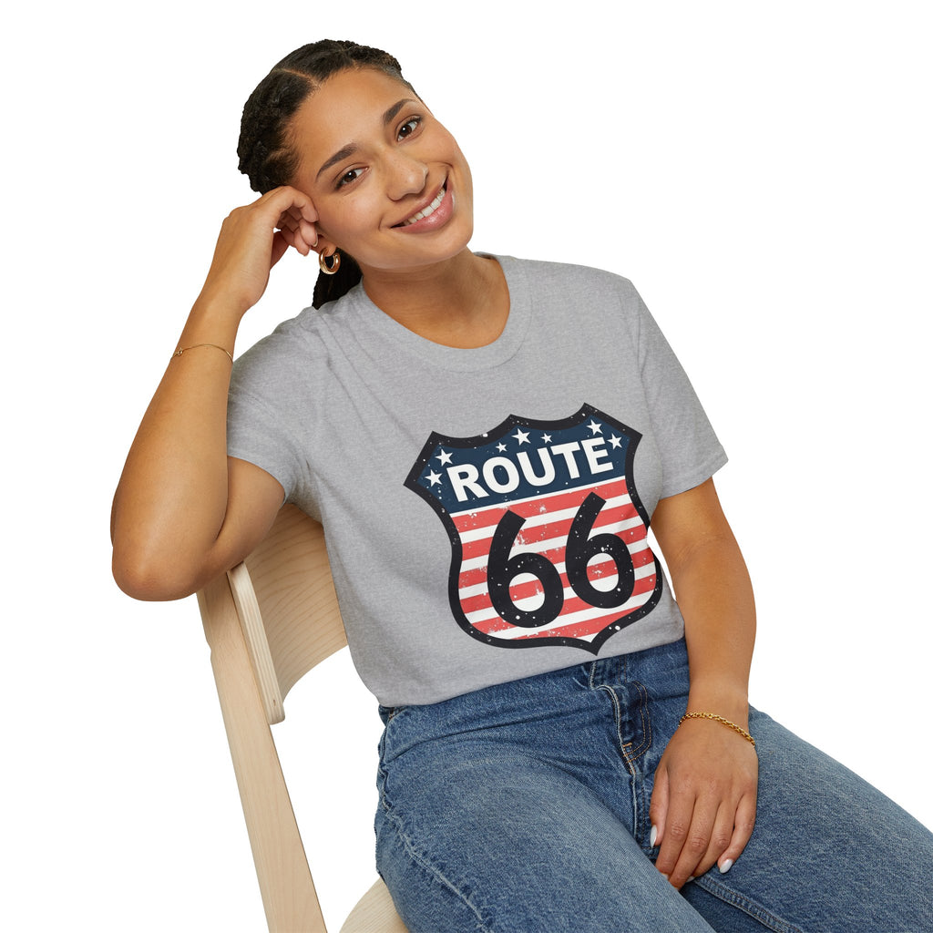 Route 66 Shield T-Shirt | American Flag Vintage Road Sign