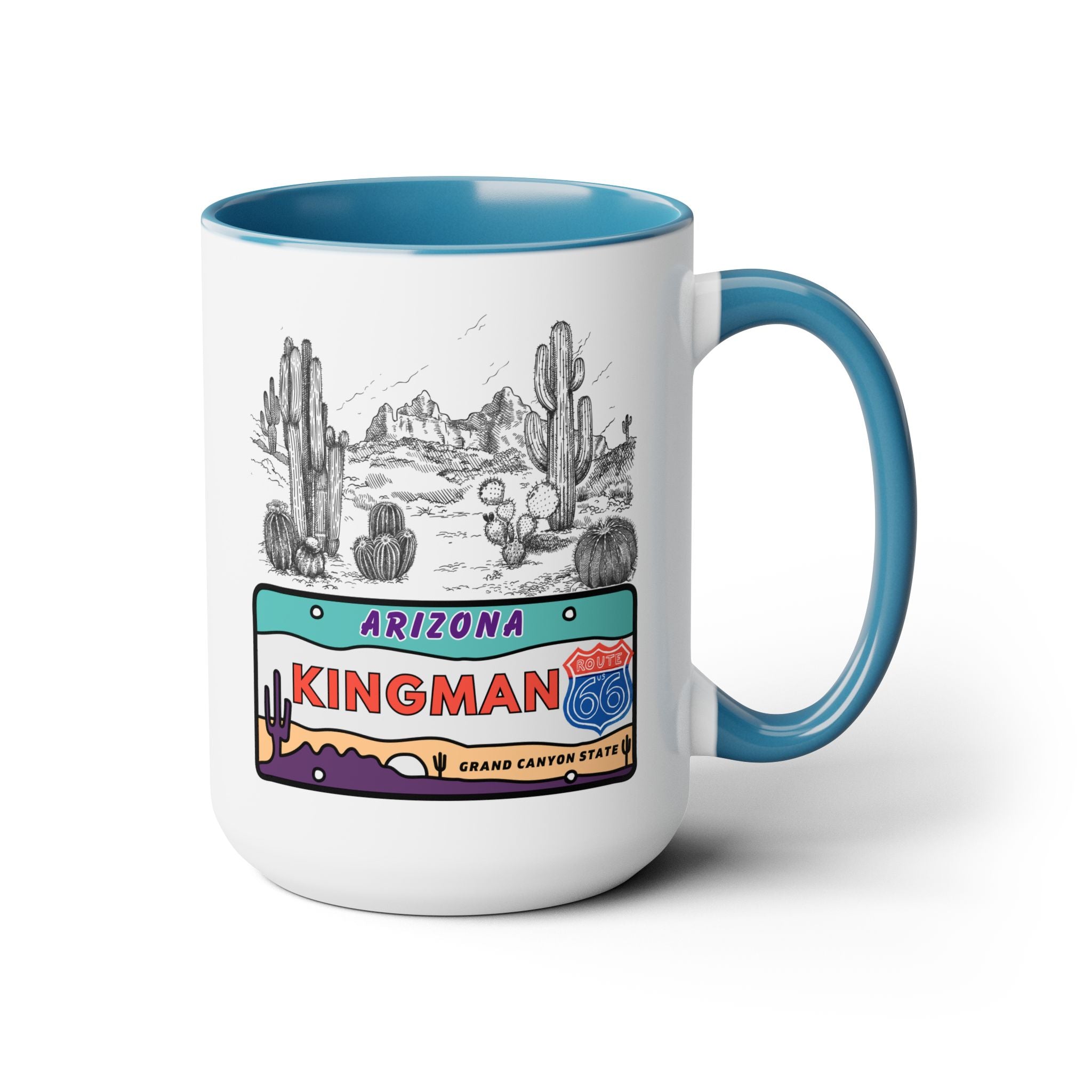 Kingman Arizona Route 66 Two-Tone Coffee Mugs, 15oz