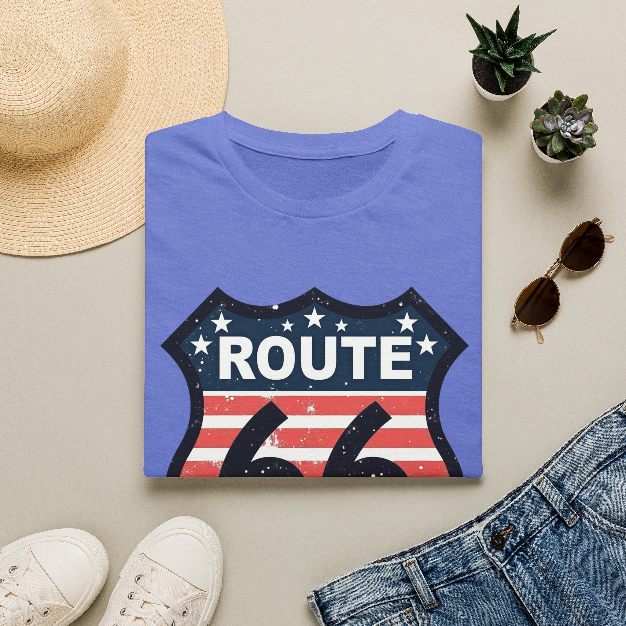 Route 66 Shield T-Shirt | American Flag Vintage Road Sign