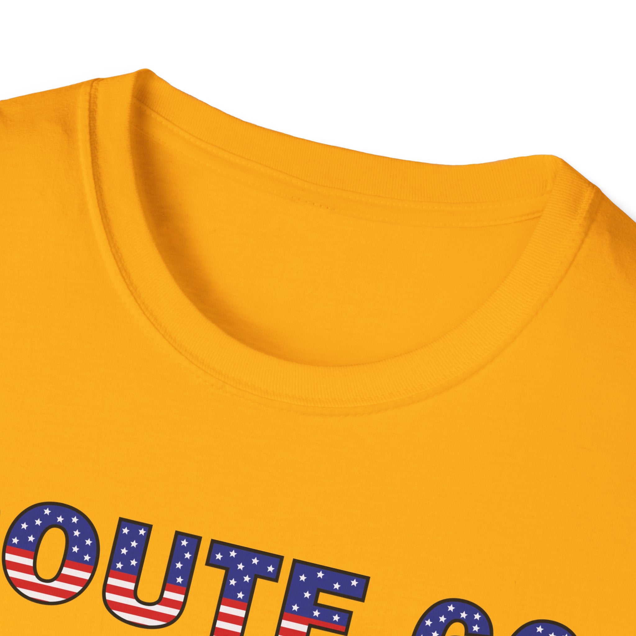Route 66 Retro Text T-Shirt | American Flag Roadtrip Graphic