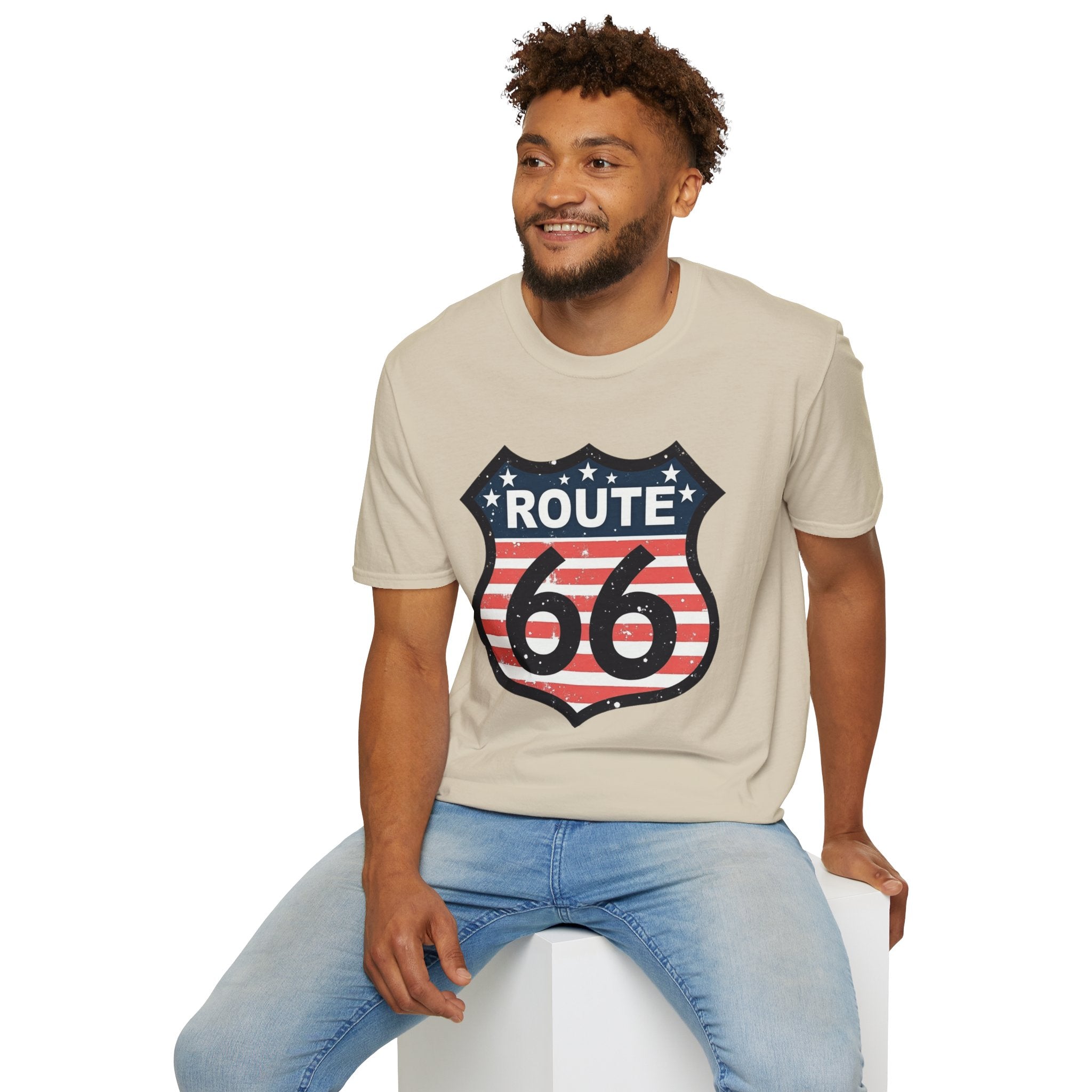 Route 66 Shield T-Shirt | American Flag Vintage Road Sign
