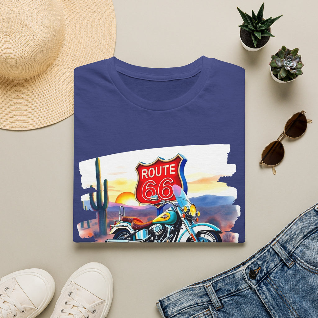 Route 66 Motorcycle T-Shirt | Desert Sunset Biker Graphic