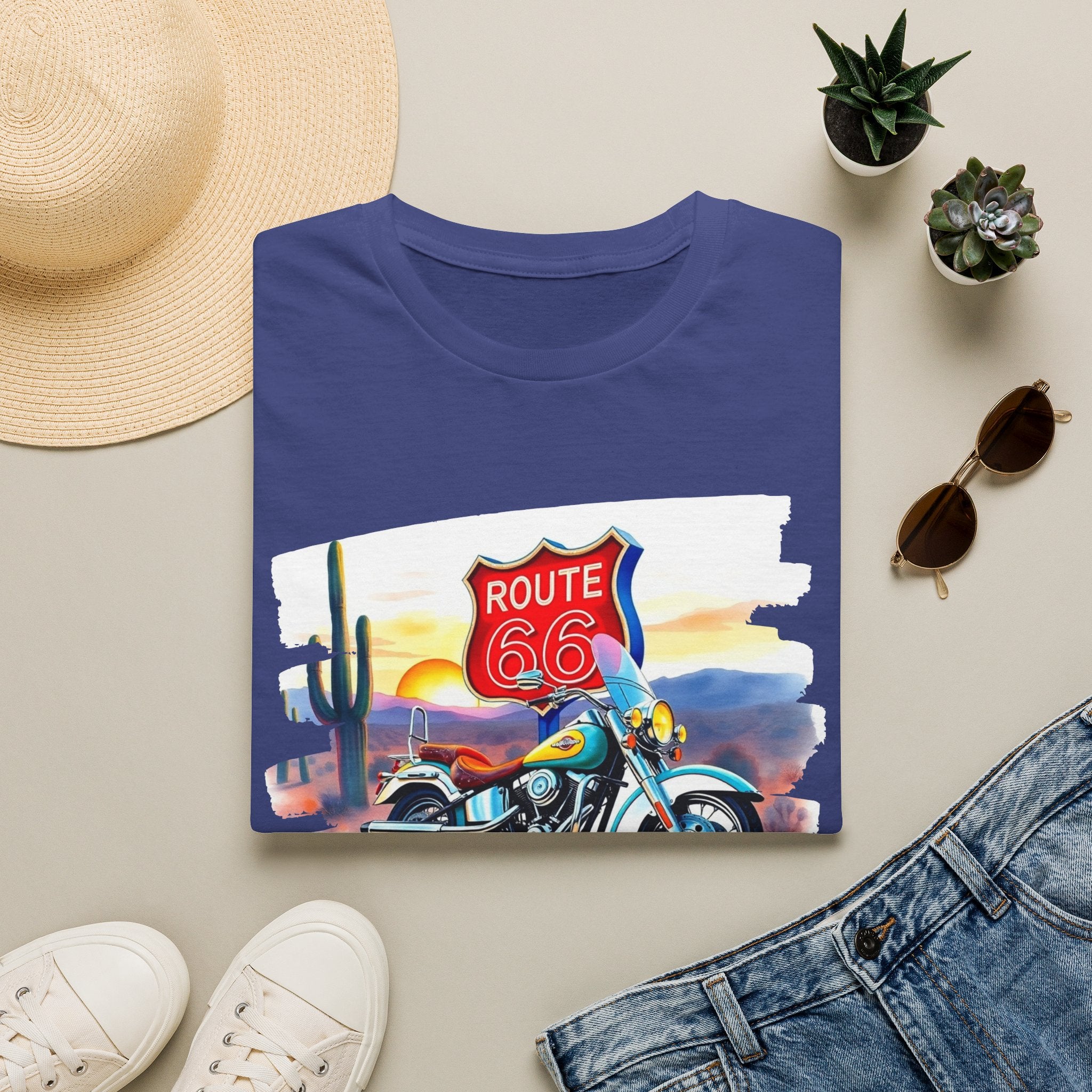 Route 66 Motorcycle T-Shirt | Desert Sunset Biker Graphic