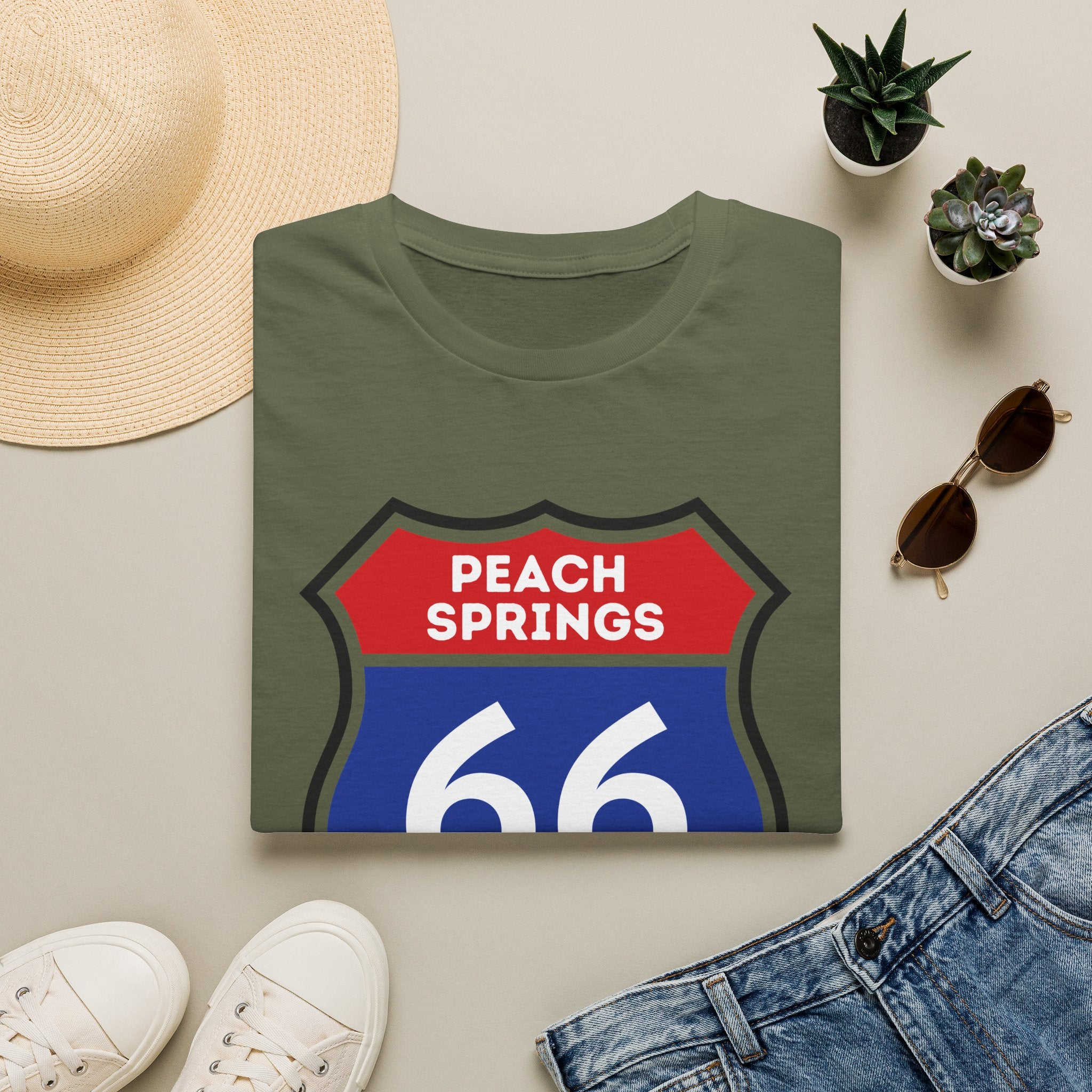 Peach Springs 66 Shield T-Shirt | Route 66 Road Sign Shirt