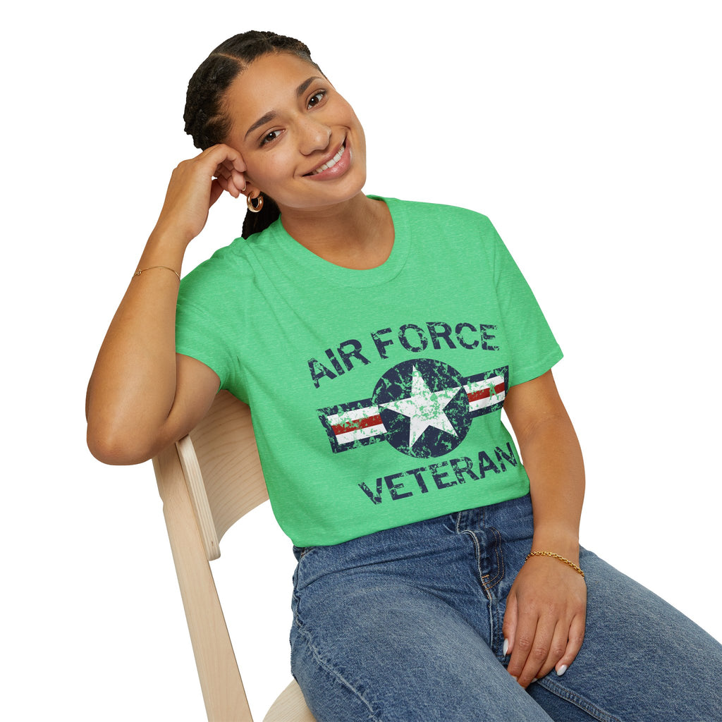 Air Force Veteran Distressed Logo T-Shirt | Military Star Stripe Tee