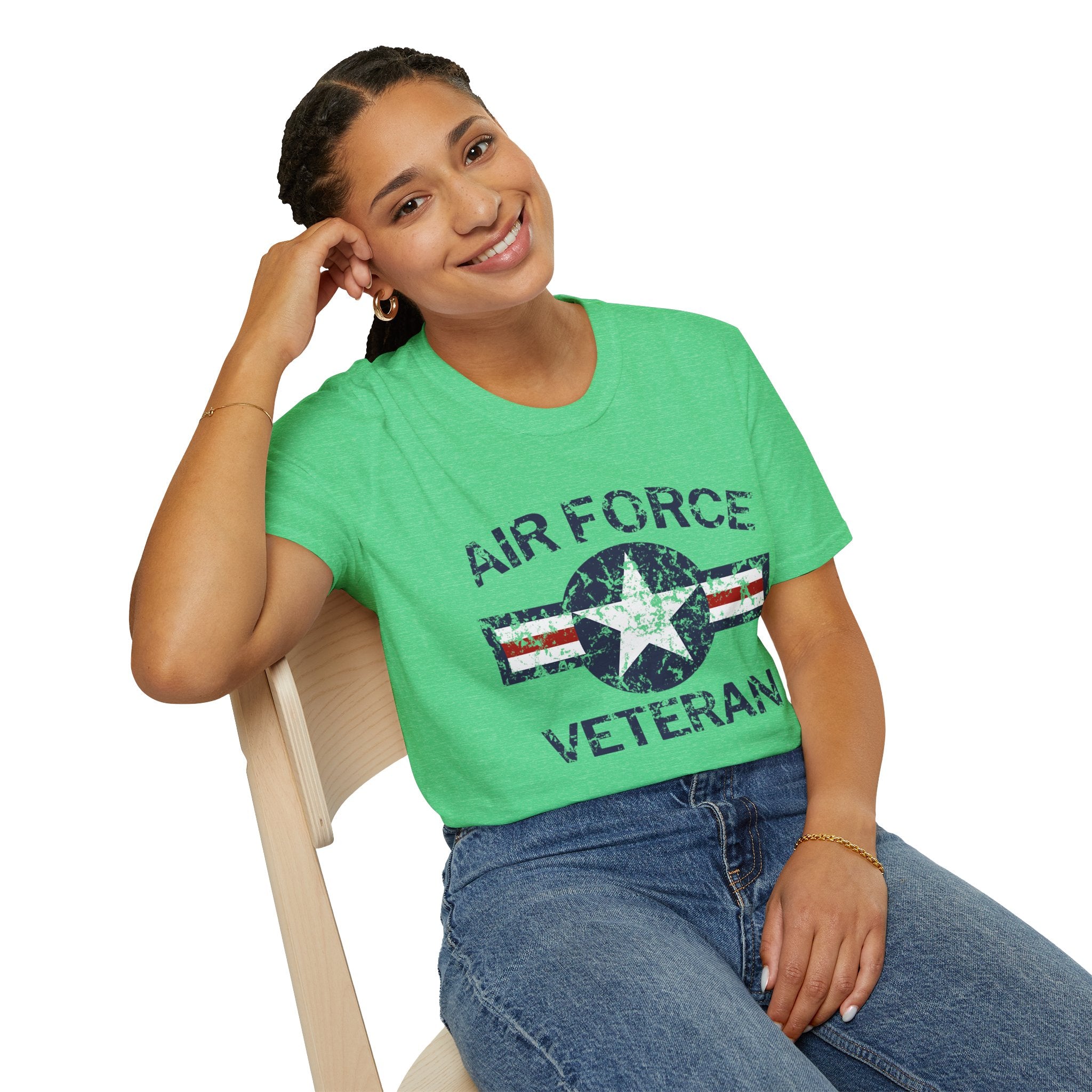 Air Force Veteran Distressed Logo T-Shirt | Military Star Stripe Tee