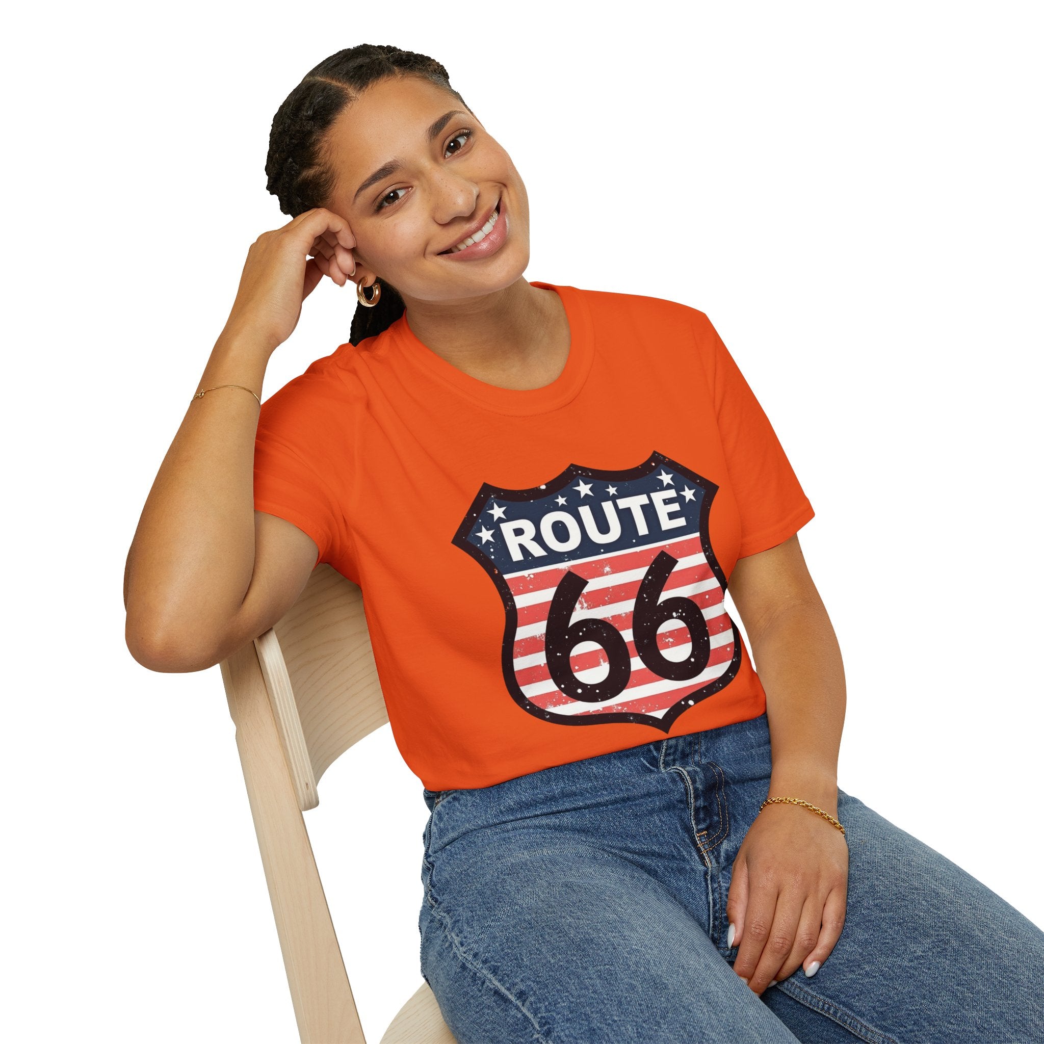 Route 66 Shield T-Shirt | American Flag Vintage Road Sign