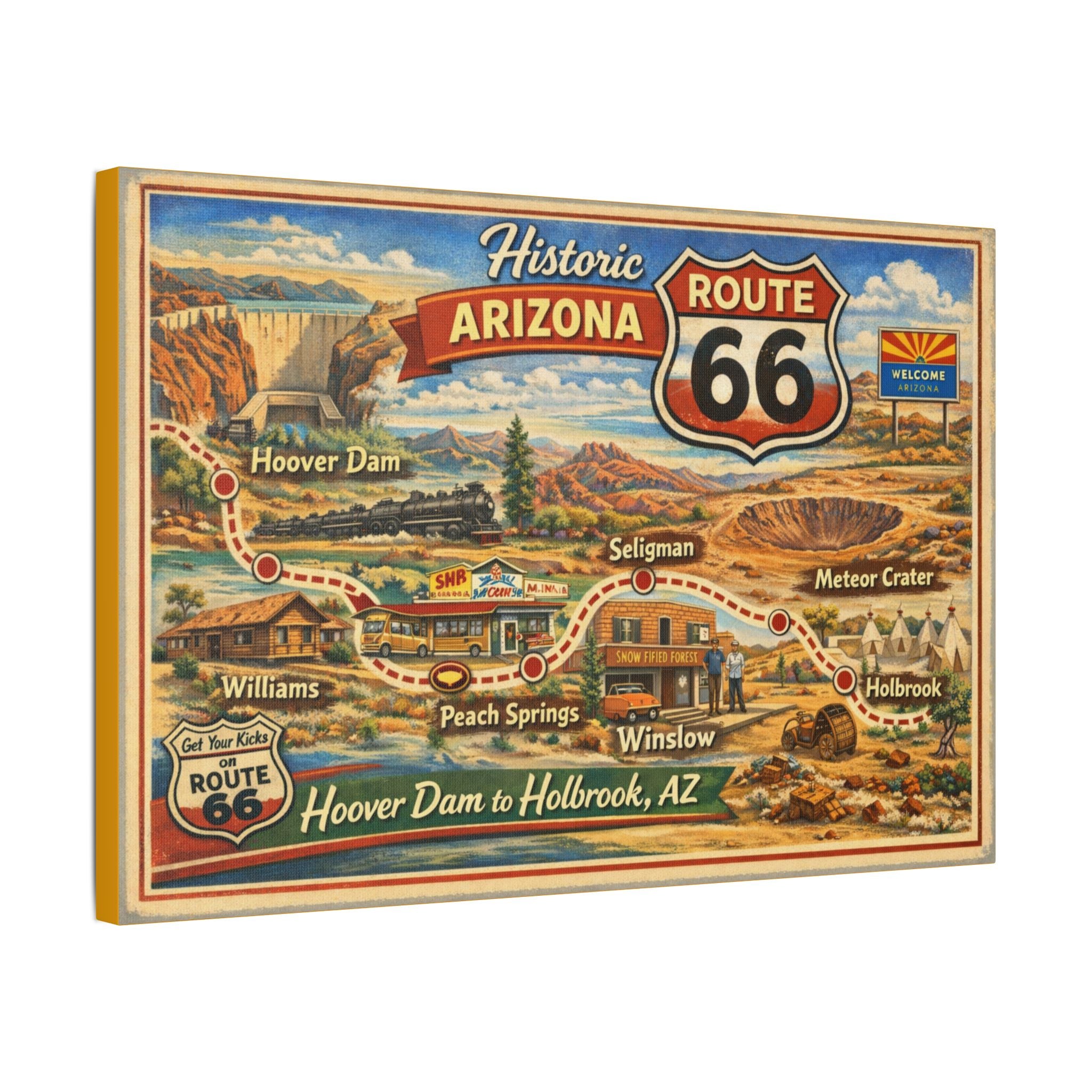 Historic Route 66 Arizona Map Canvas 30x20