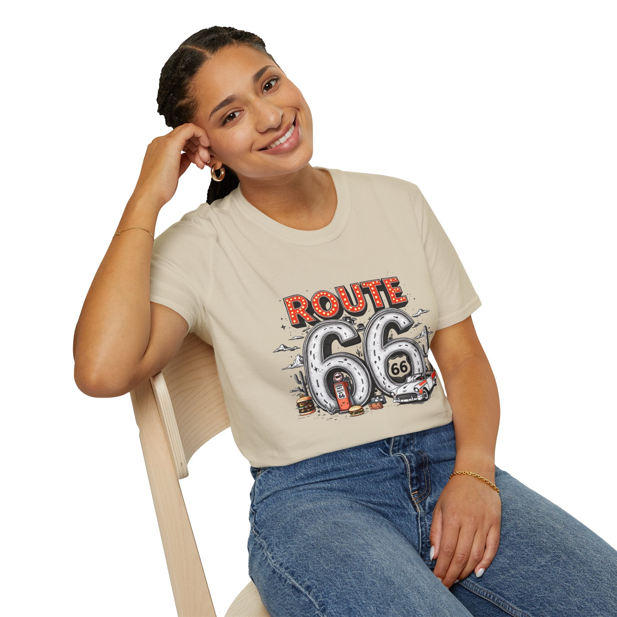 Route 66 Vintage Roadtrip T-Shirt | Classic Highway Car Signage