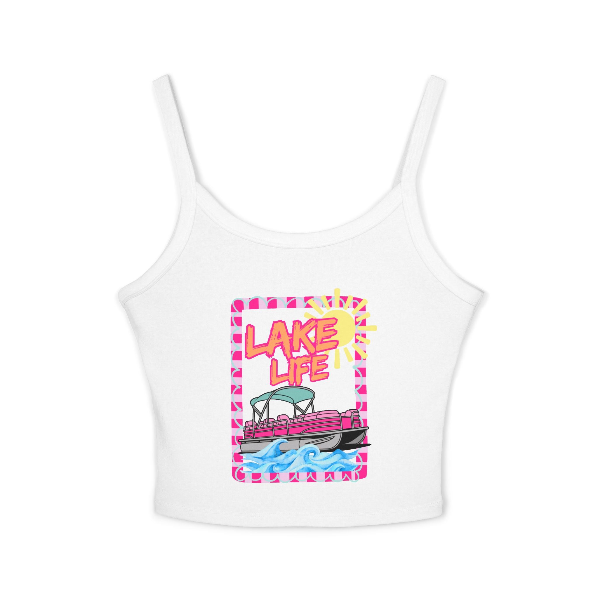 Lake Life Boat Graphic Tank Top | Retro Sunset Lakeside Design