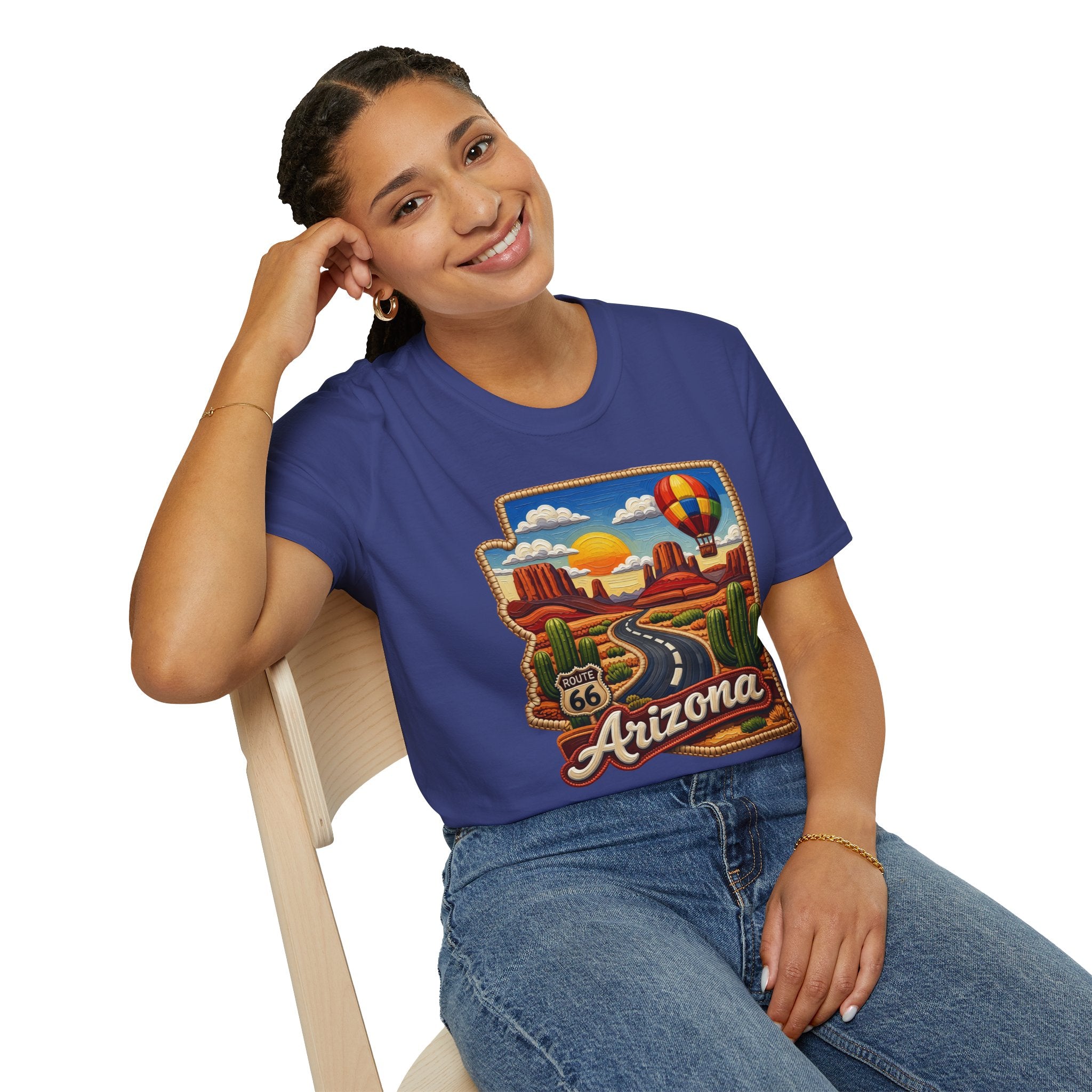 Arizona Route 66 Desert Road T-Shirt | Hot Air Balloon Southwestern Scene