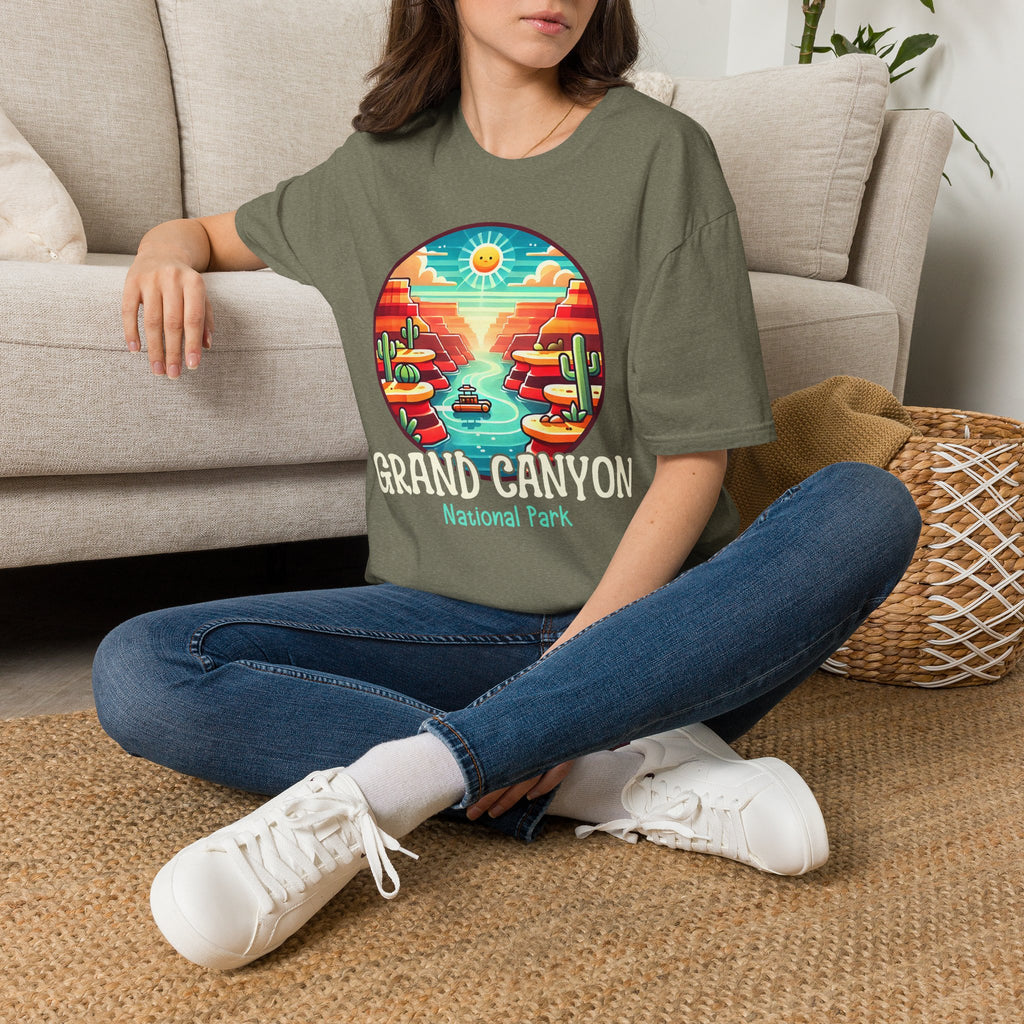 Grand Canyon National Park Retro Sunset T-Shirt | Canyon River Illustration