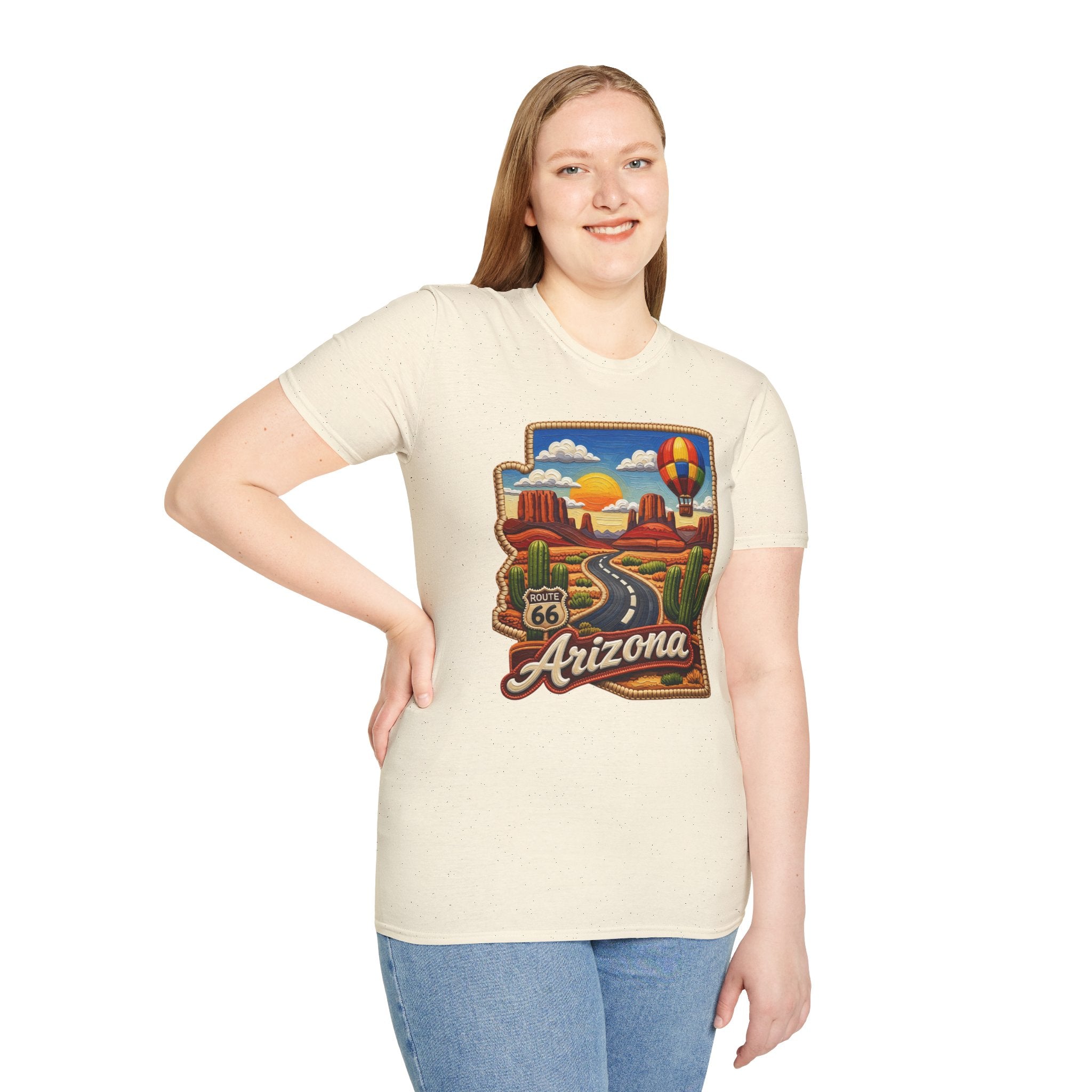 Arizona Route 66 Desert Road T-Shirt | Hot Air Balloon Southwestern Scene