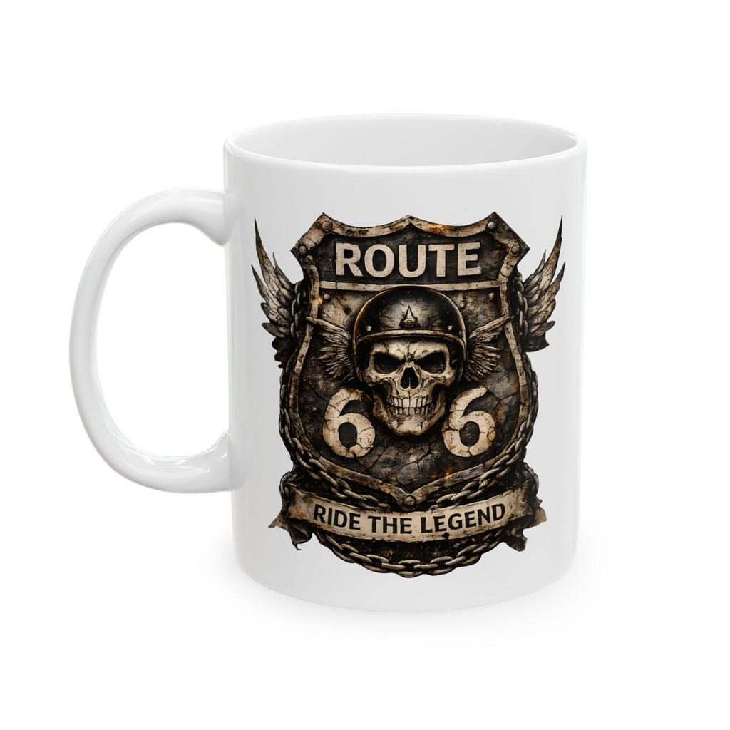 Route 66 Steampunk Owl Crest Mug | Ceramic Coffee Cup