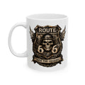 Route 66 Steampunk Owl Crest Mug | Ceramic Coffee Cup