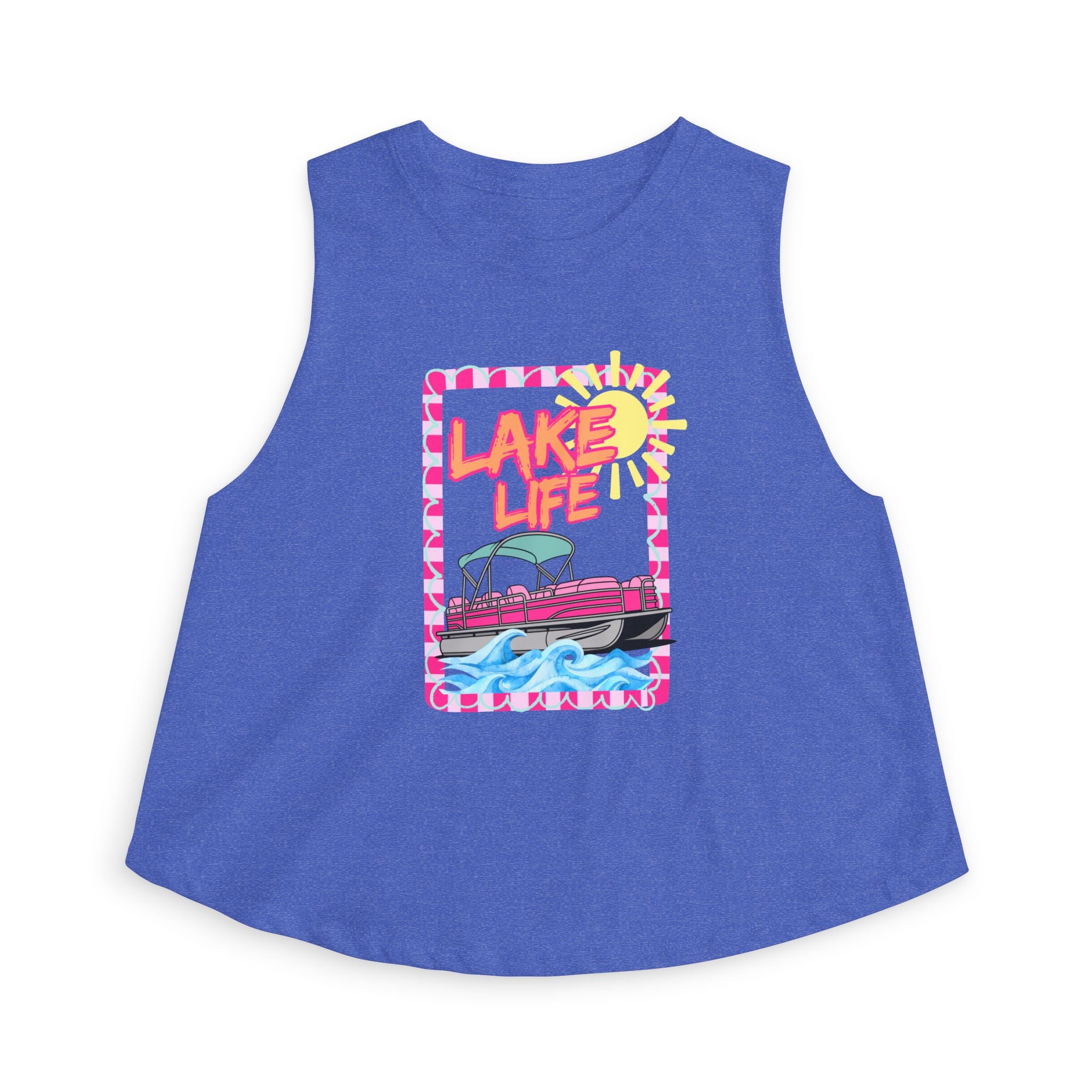 Lake Life boat illustration Crop Top | summer lake vibes, colorful retro frame
