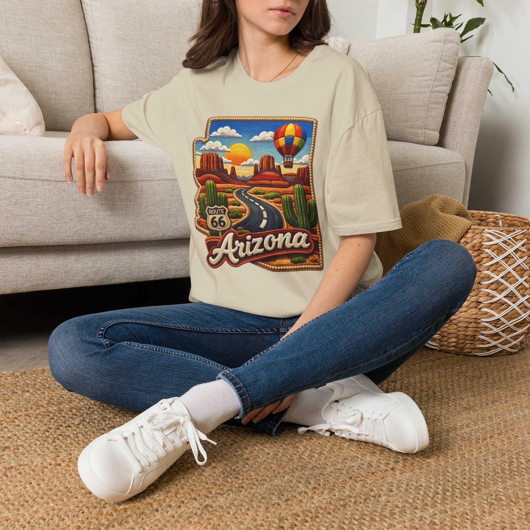 Arizona Route 66 Desert Road T-Shirt | Hot Air Balloon Southwestern Scene