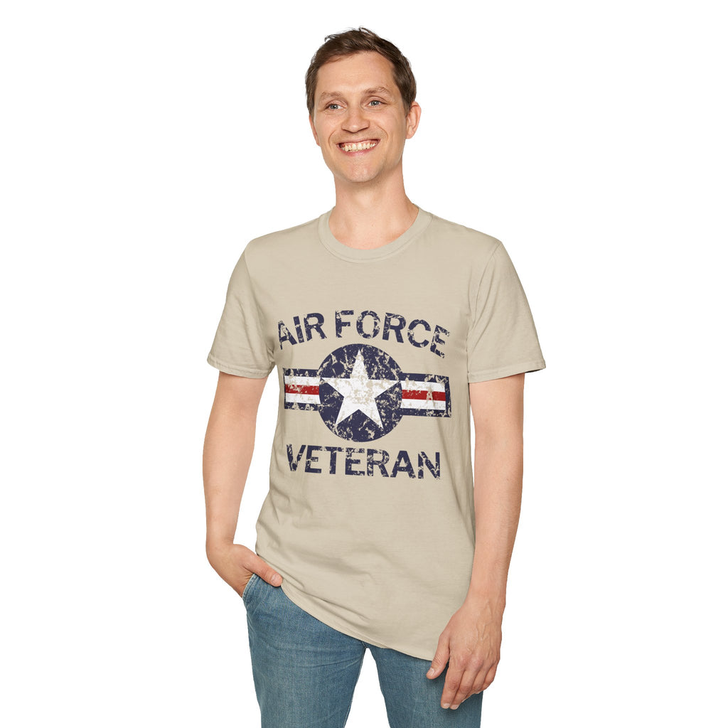 Air Force Veteran Distressed Logo T-Shirt | Military Star Stripe Tee