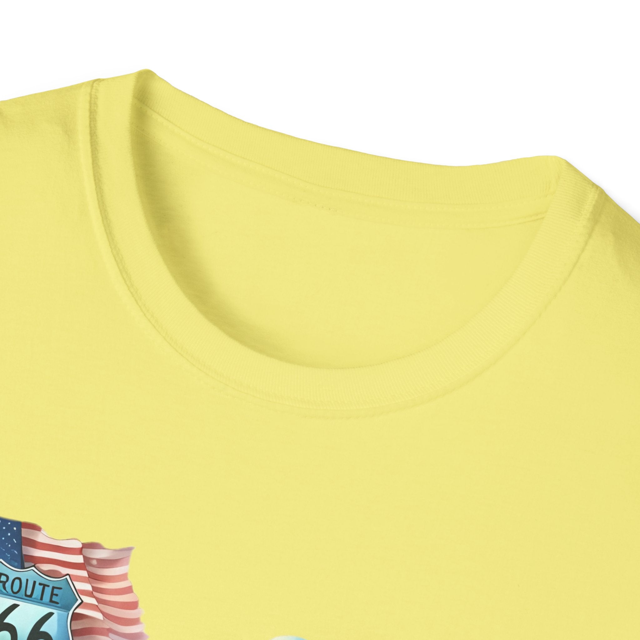Route 66 Motorcycle Illustration T-Shirt | American Flag, Sunflowers