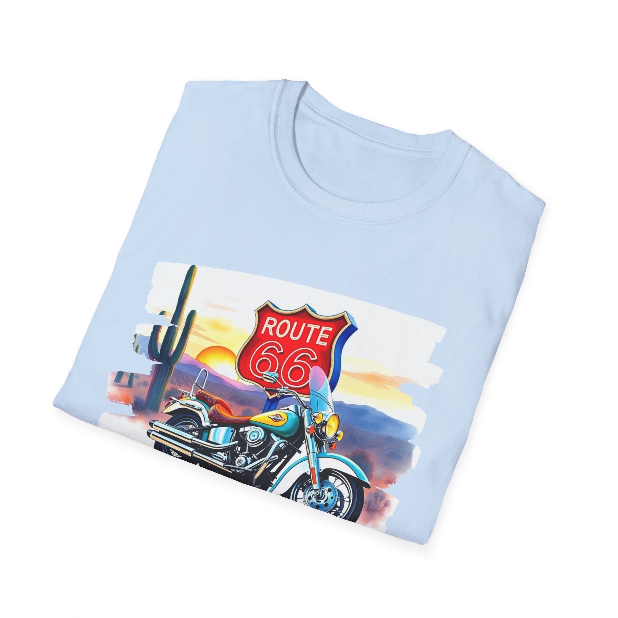 Route 66 Motorcycle T-Shirt | Desert Sunset Biker Graphic