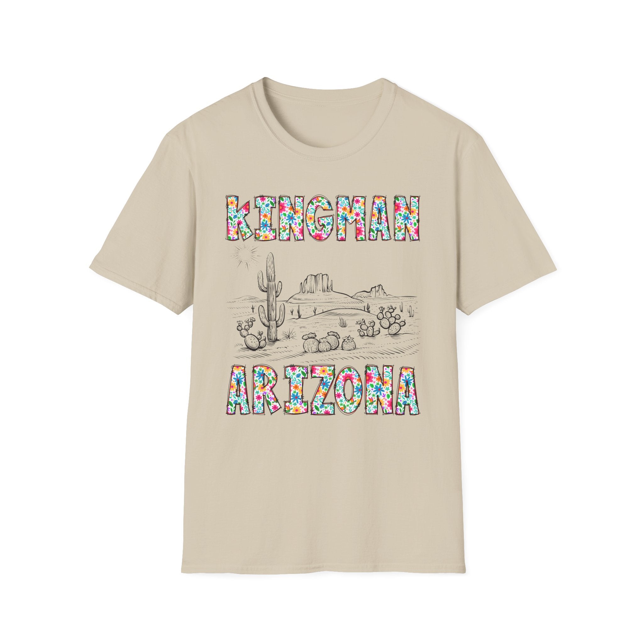 Kingman Arizona Colorful Mens Womans Unisex T-Shirt, Casual Wear, Travel Souvenir, Gift for Nature Lovers, Vacation Tee