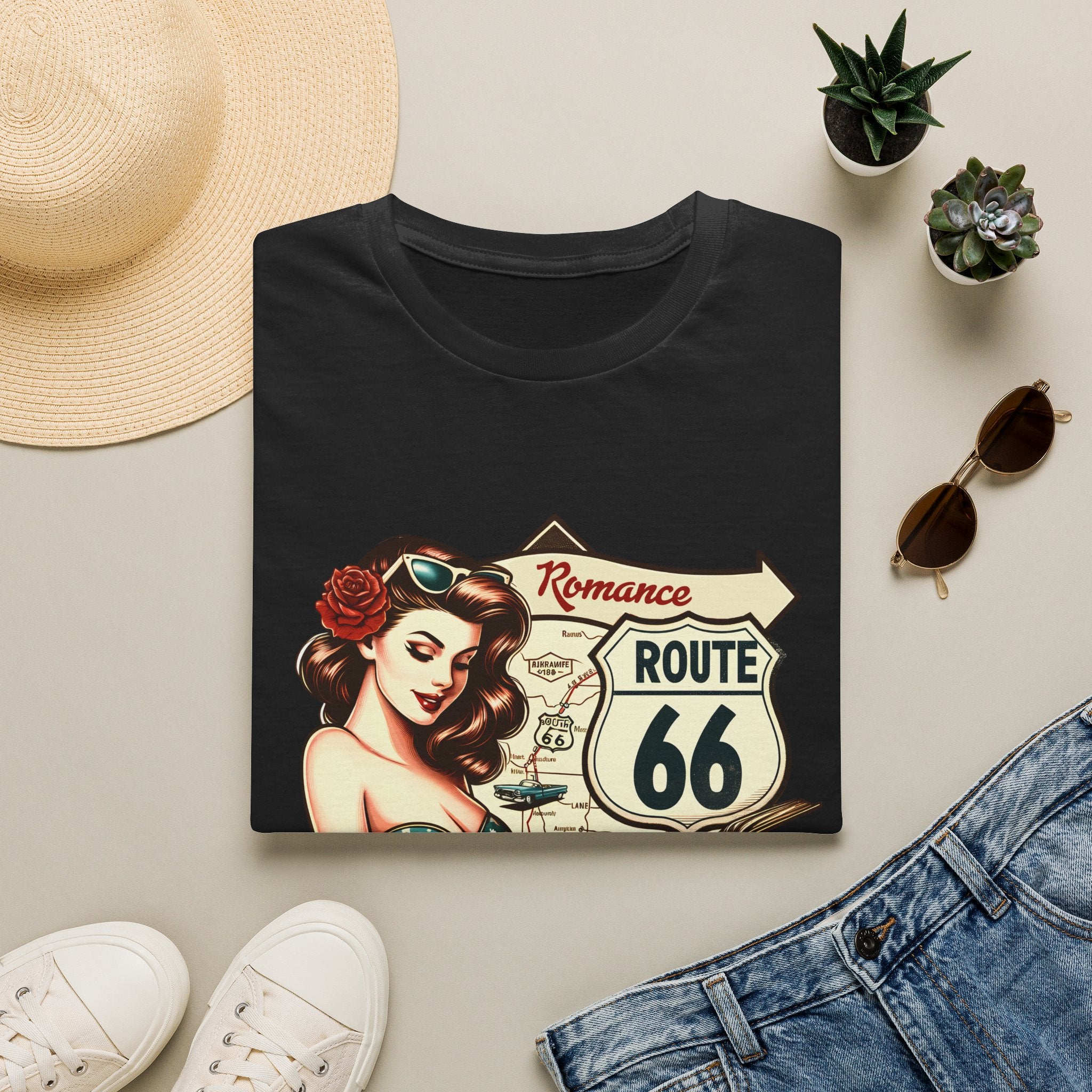 Pinup Girl Route 66 T-Shirt | Vintage Roadtrip Retro Sign