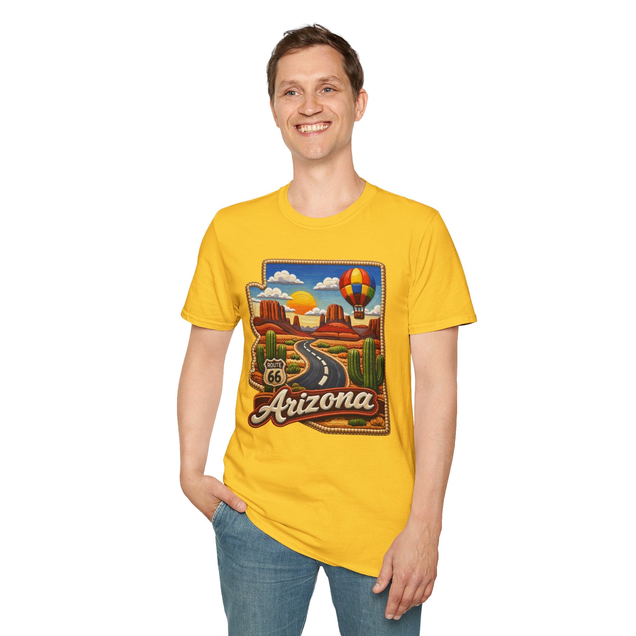 Arizona Route 66 Desert Road T-Shirt | Hot Air Balloon Southwestern Scene