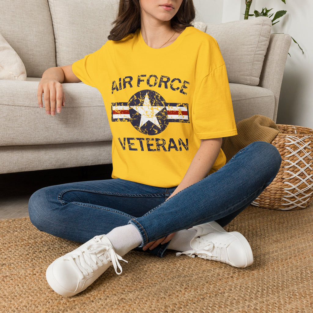 Air Force Veteran Distressed Logo T-Shirt | Military Star Stripe Tee