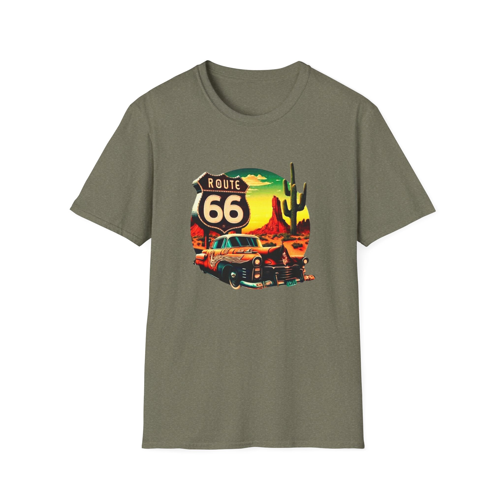 Route 66 Mens and Womans Softstyle T-Shirt, Unisex Retro Vintage Tee, Road Trip Travel Shirt, Hipster Graphic Top, Americana Clothing