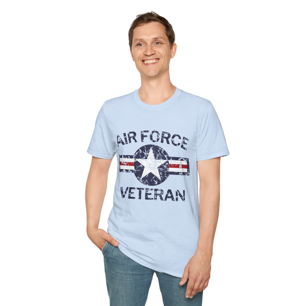 Air Force Veteran Distressed Logo T-Shirt | Military Star Stripe Tee