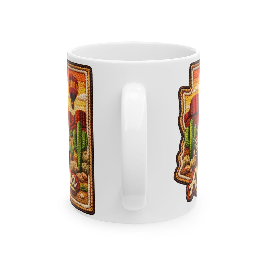 Arizona Desert Patch Mug | Hot Air Balloon, Cactus, Sunset Scene