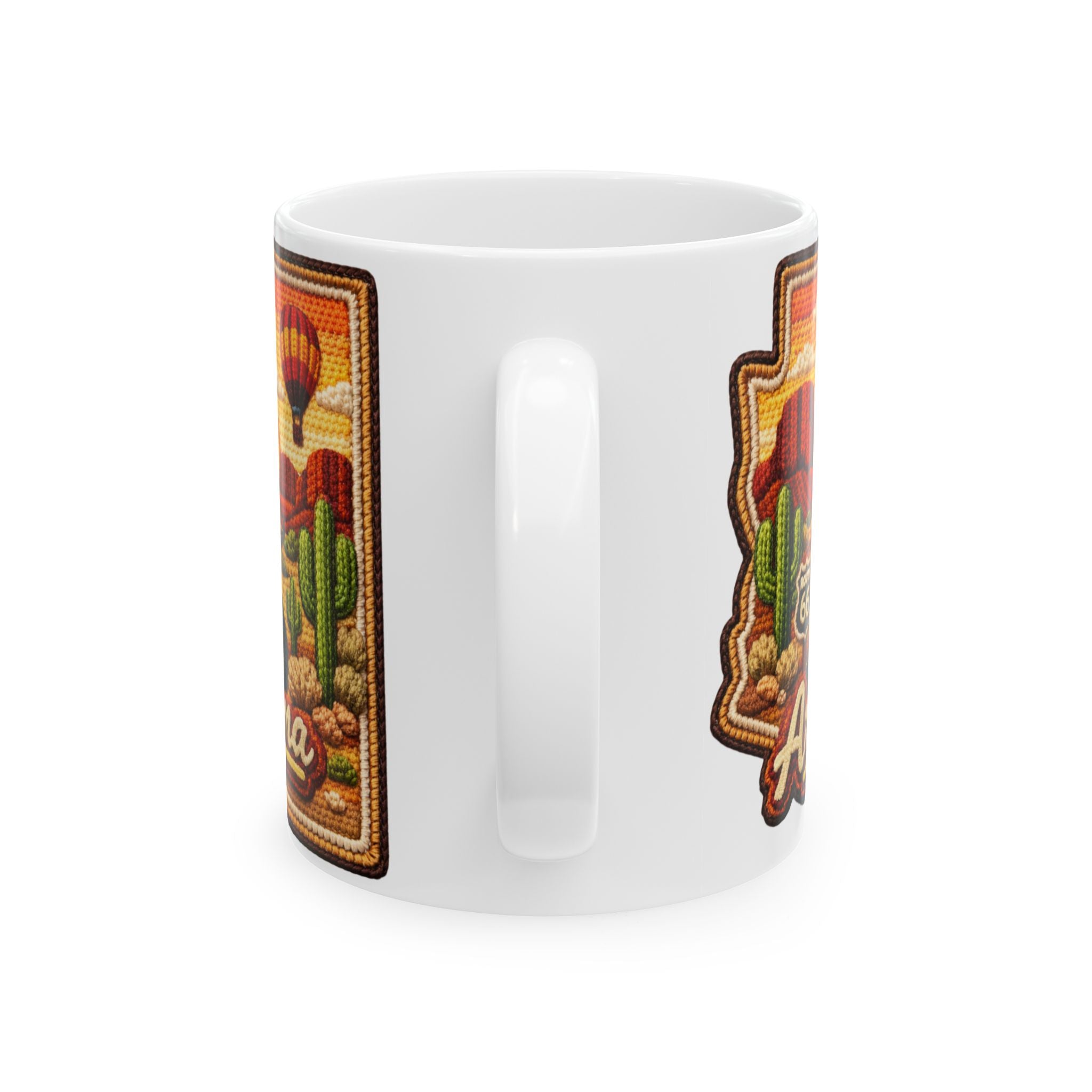 Arizona Desert Patch Mug | Hot Air Balloon, Cactus, Sunset Scene