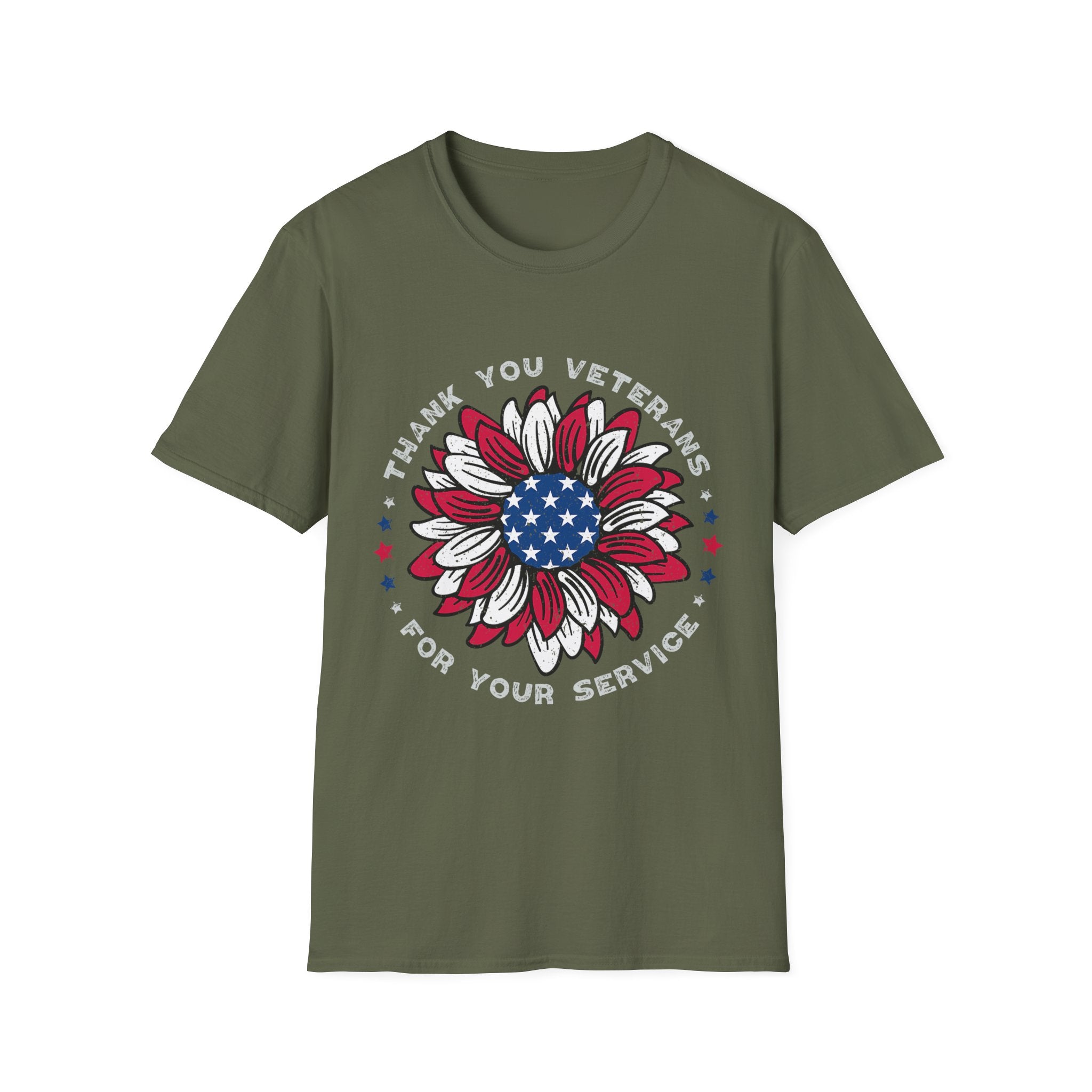 American Flag Sunflower Thank You Veterans T-Shirt | Patriotic Memorial Day Tee