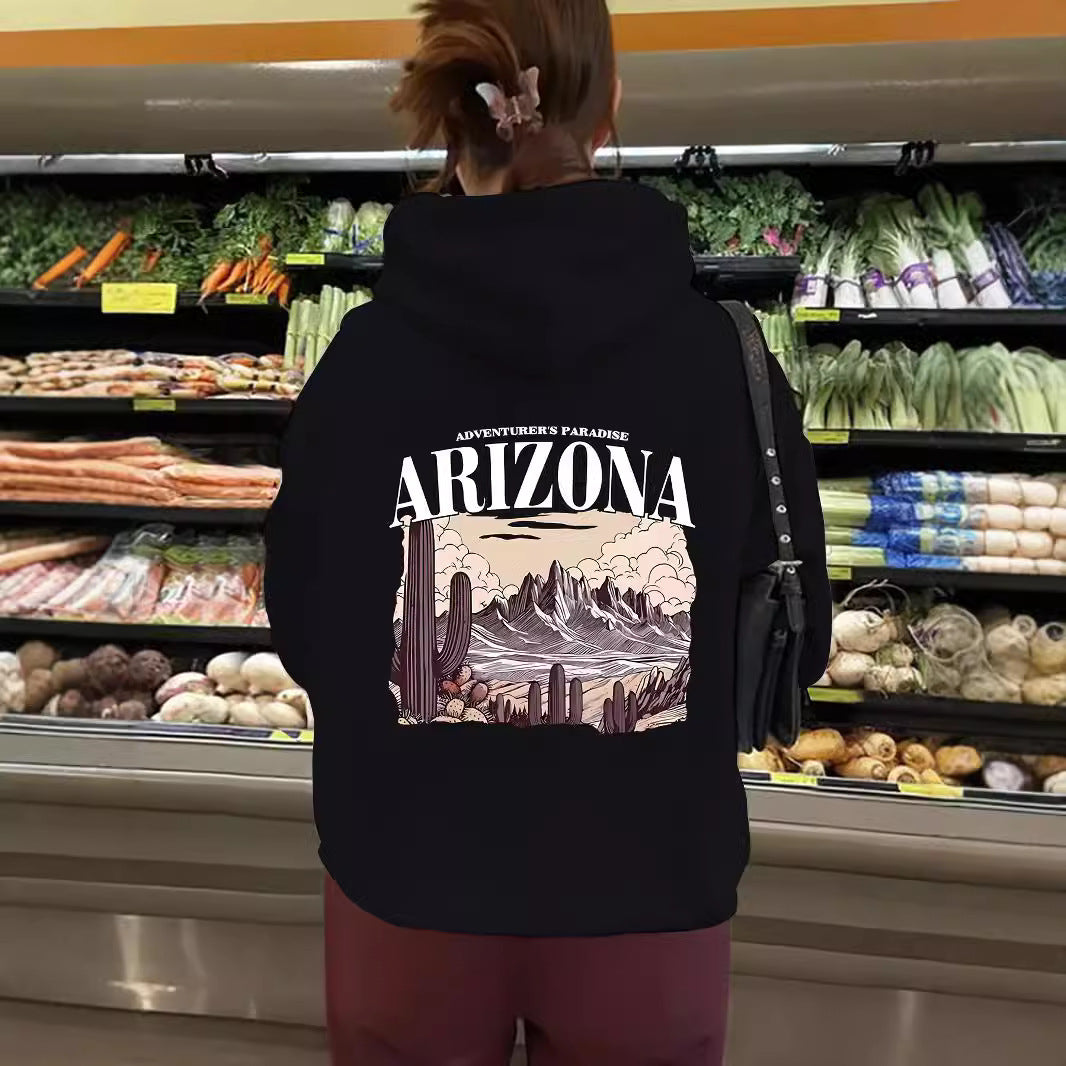 Hooded long sleeved sweatshirt with fleece top for women ARIZONA print