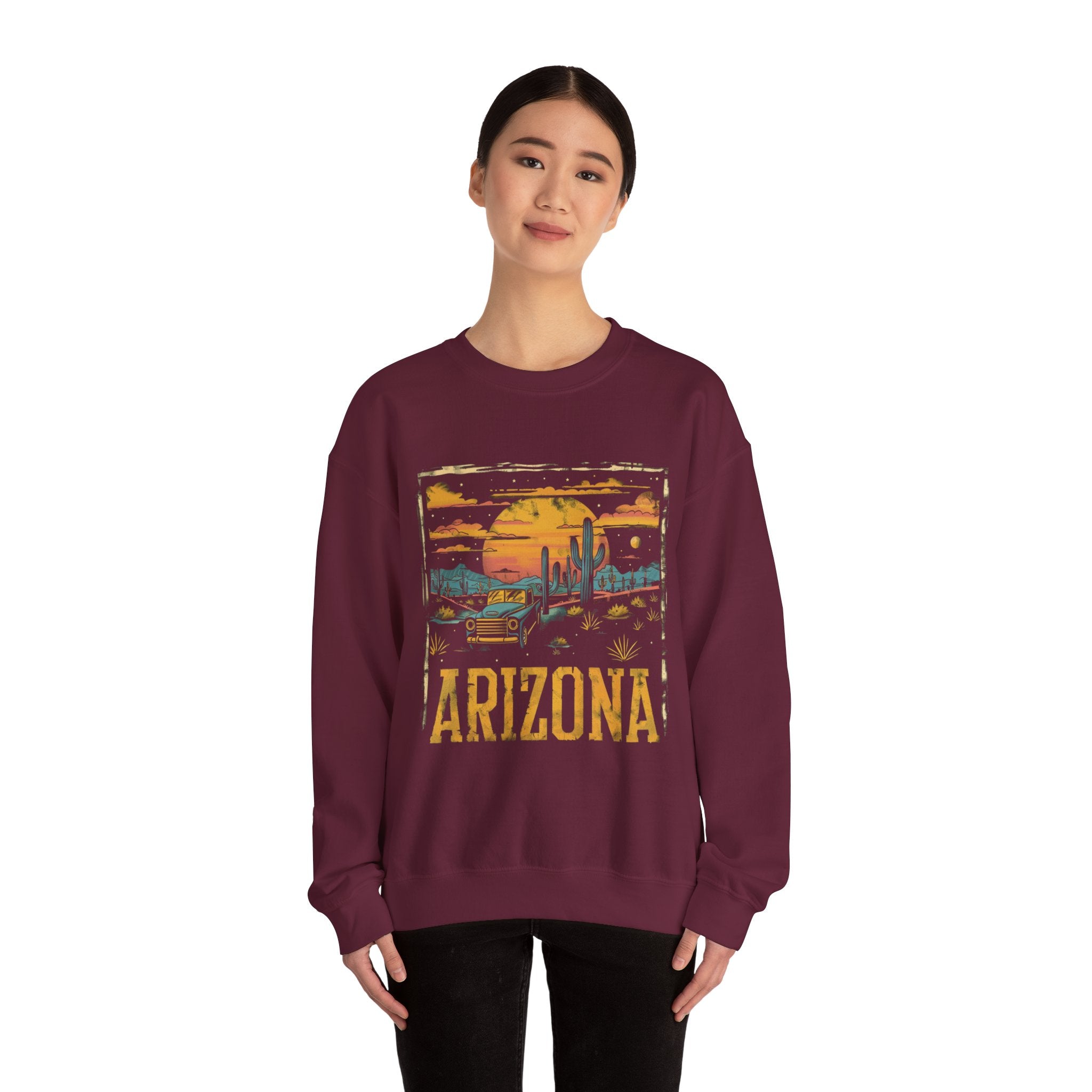 Arizona Desert Sunset Sweatshirt | Retro Cactus Landscape