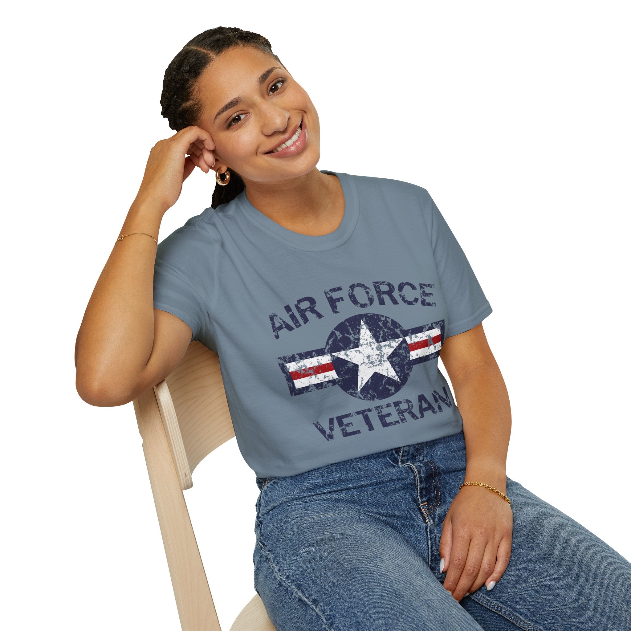 Air Force Veteran Distressed Logo T-Shirt | Military Star Stripe Tee