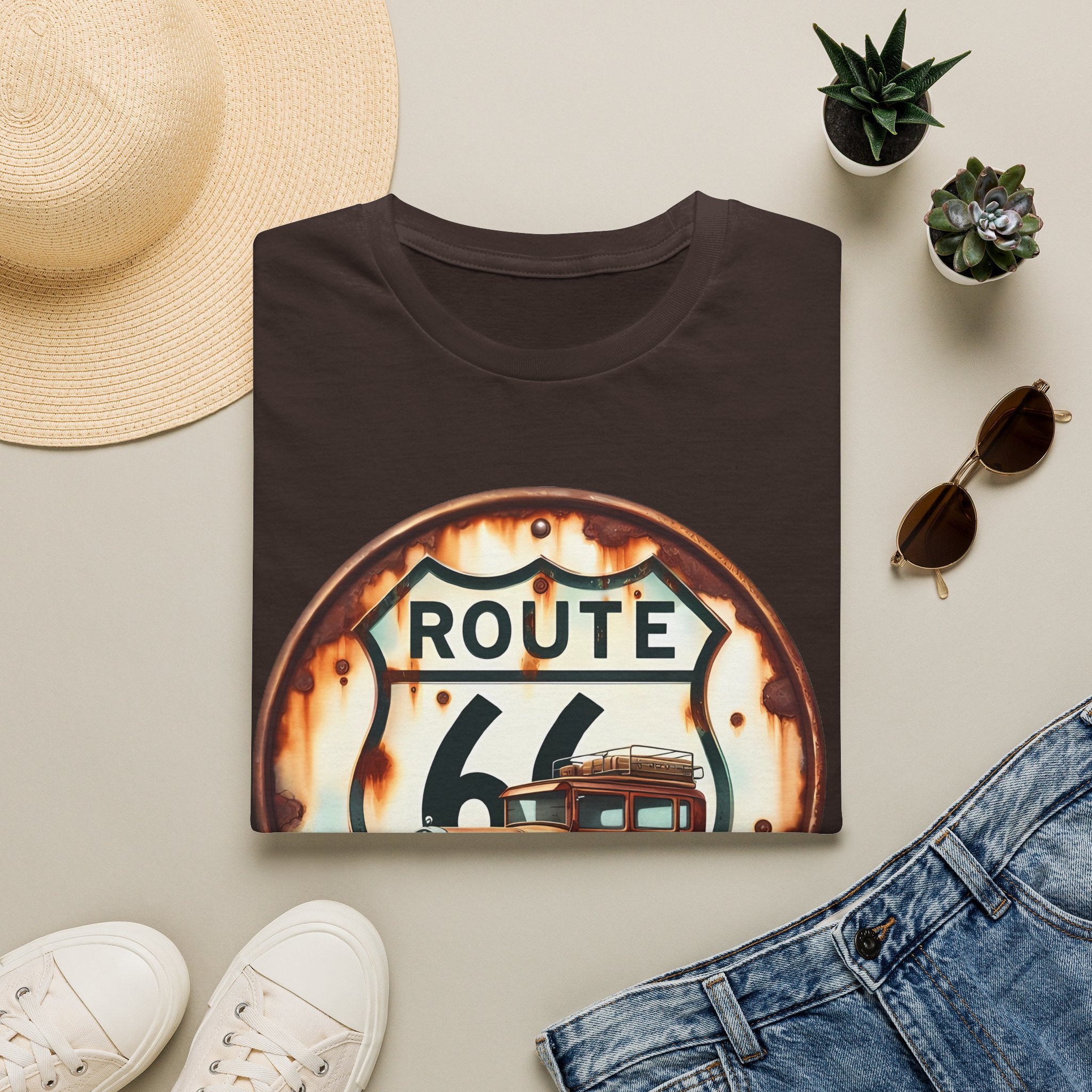 Route 66 Vintage Woody Wagon T-Shirt | The Road Is Calling, Retro Roadtrip Tee
