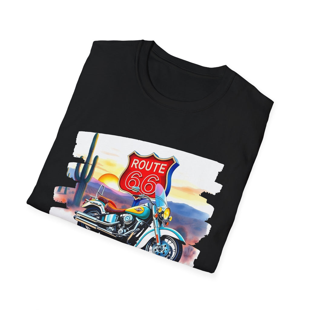 Route 66 Motorcycle T-Shirt | Desert Sunset Biker Graphic
