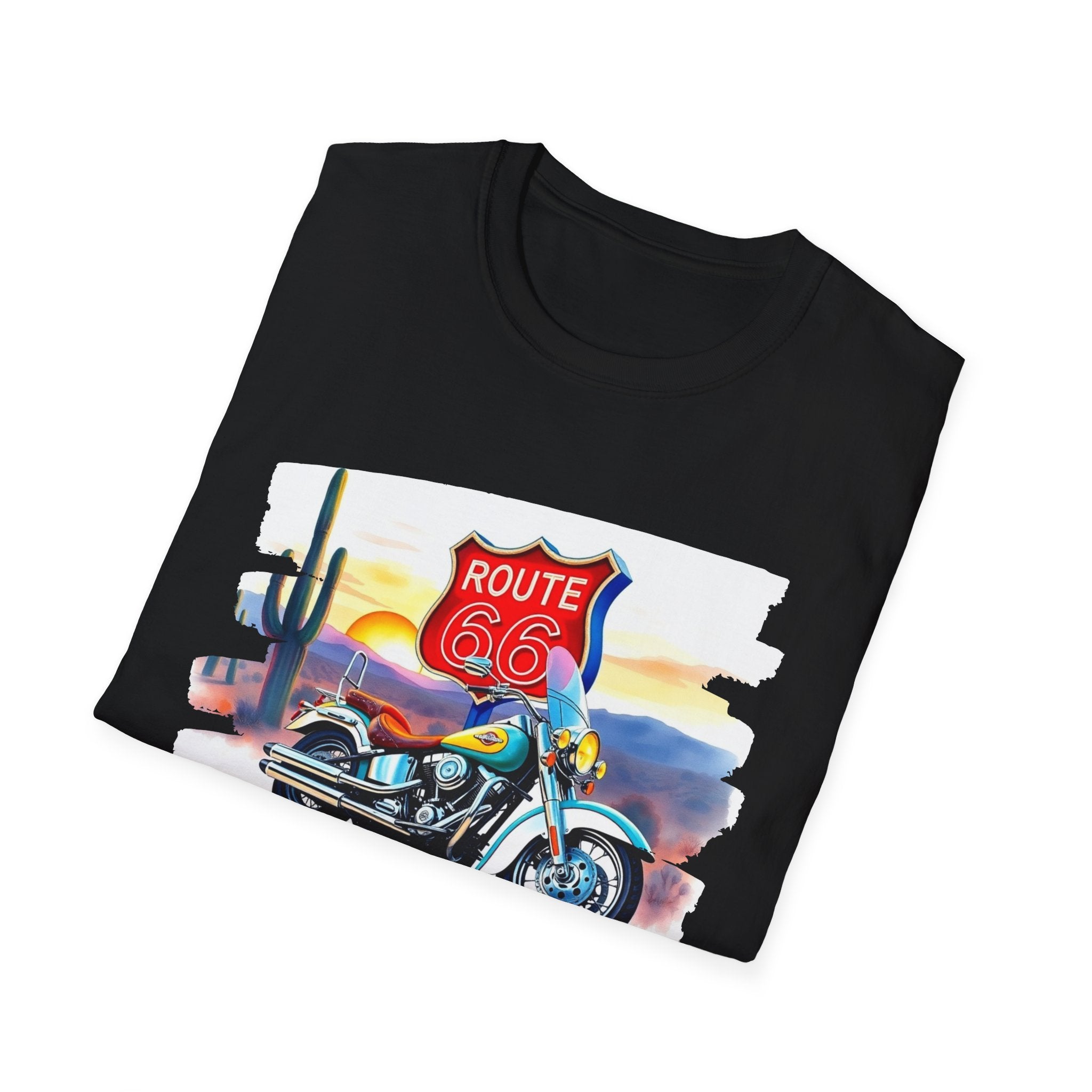Route 66 Motorcycle T-Shirt | Desert Sunset Biker Graphic