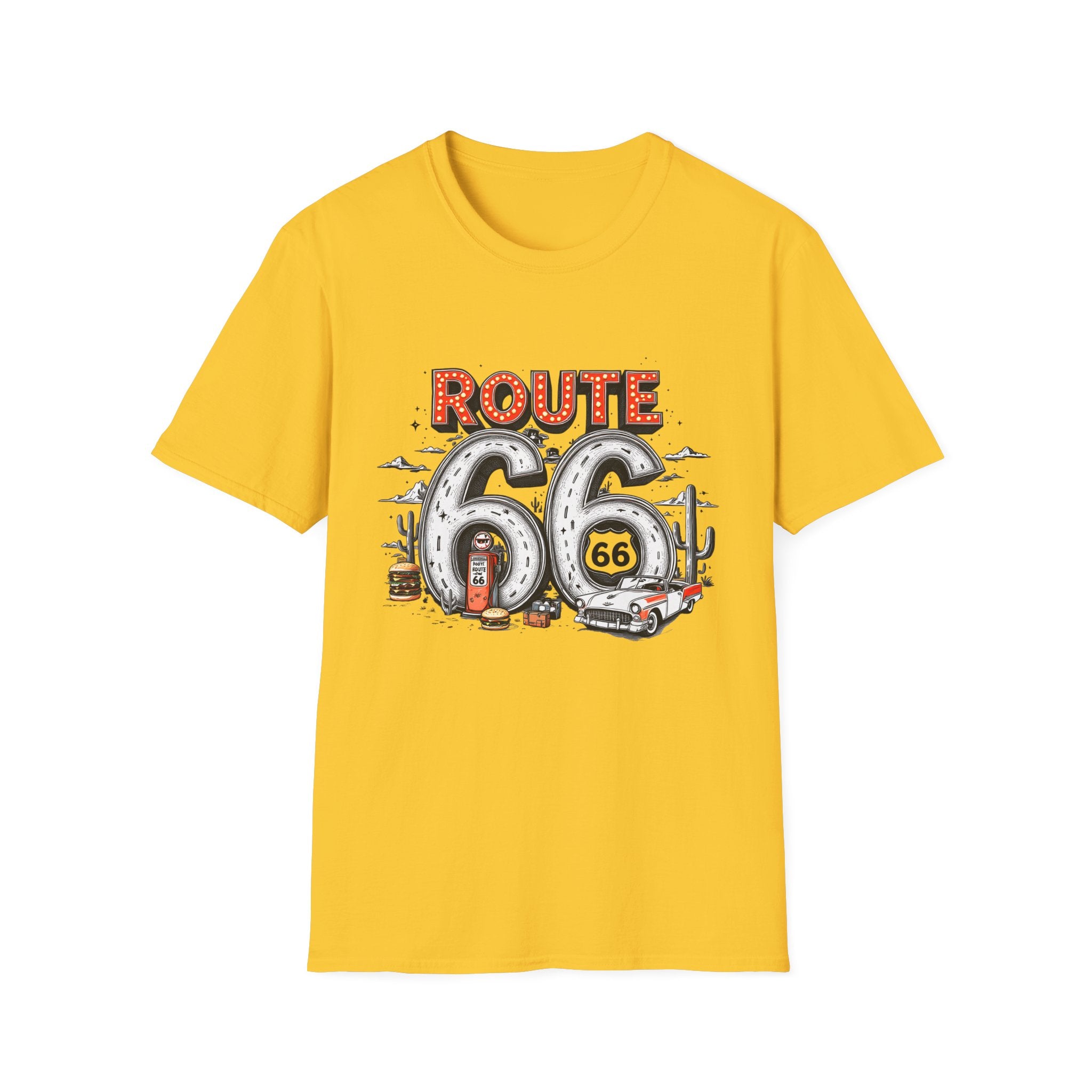 Route 66 Vintage Roadtrip T-Shirt | Classic Highway Car Signage