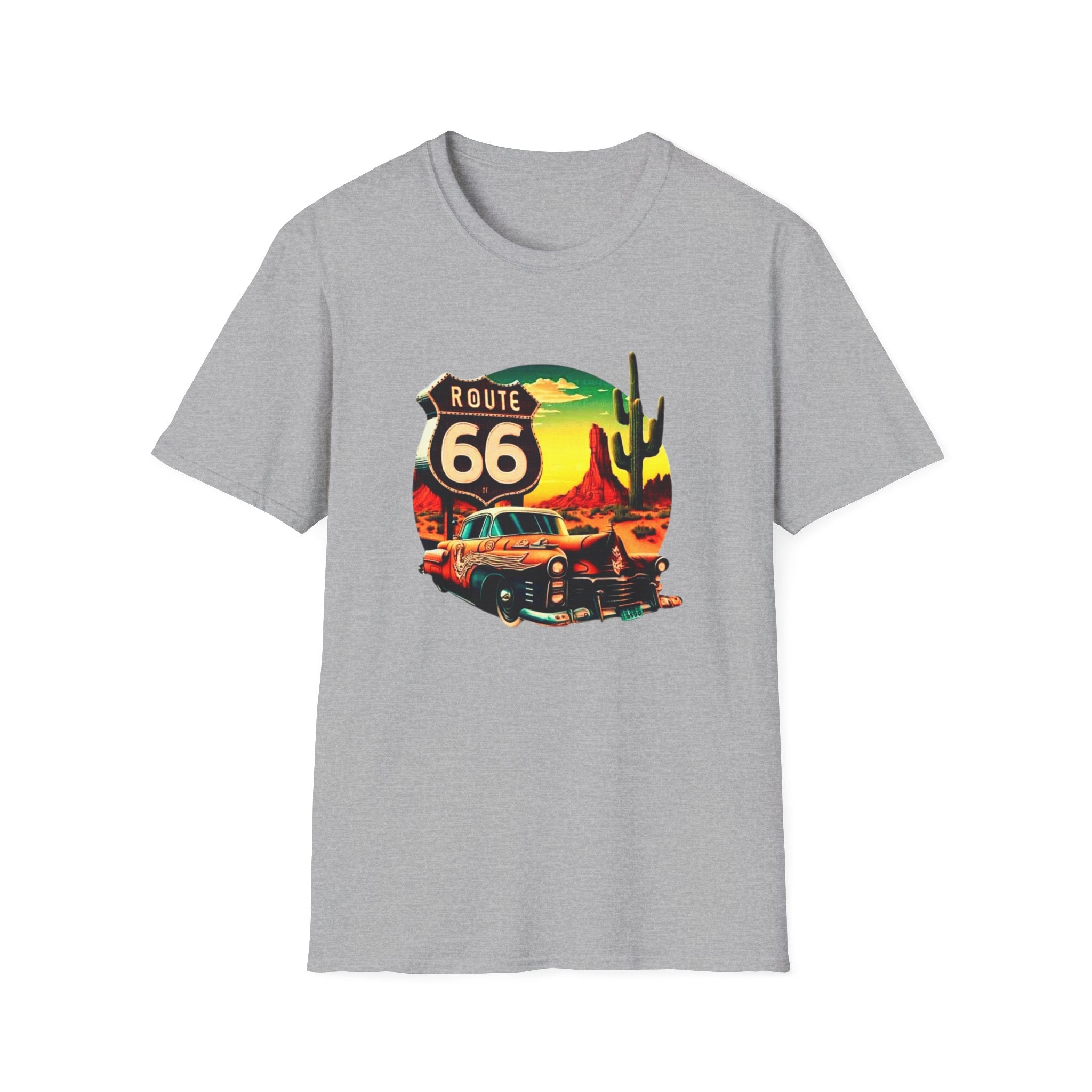 Route 66 Mens and Womans Softstyle T-Shirt, Unisex Retro Vintage Tee, Road Trip Travel Shirt, Hipster Graphic Top, Americana Clothing