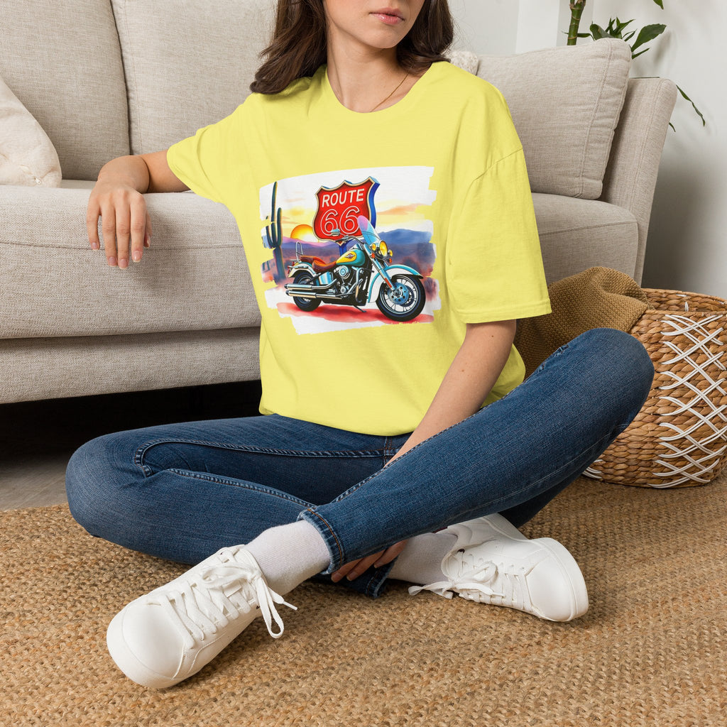 Route 66 Motorcycle T-Shirt | Desert Sunset Biker Graphic